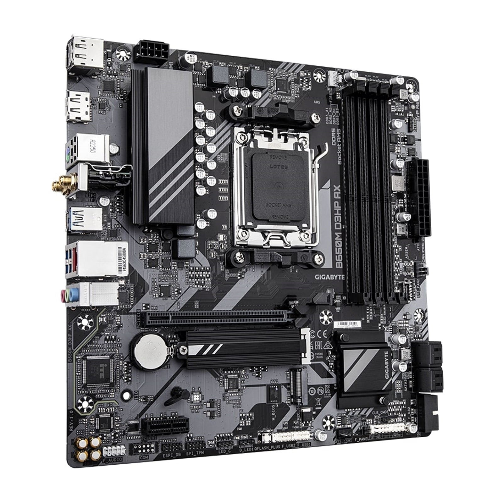 Gigabyte B650M D3HP AX Ultra Durable AMD AM5 Socket Motherboard, Micro-ATX, 4x DDR5 Slots, 2x M.2 Sockets, 2x USB-C Port, 2.5GbE LAN, Wi-Fi 6E, 2x DisplayPorts / 1x HDMI Port