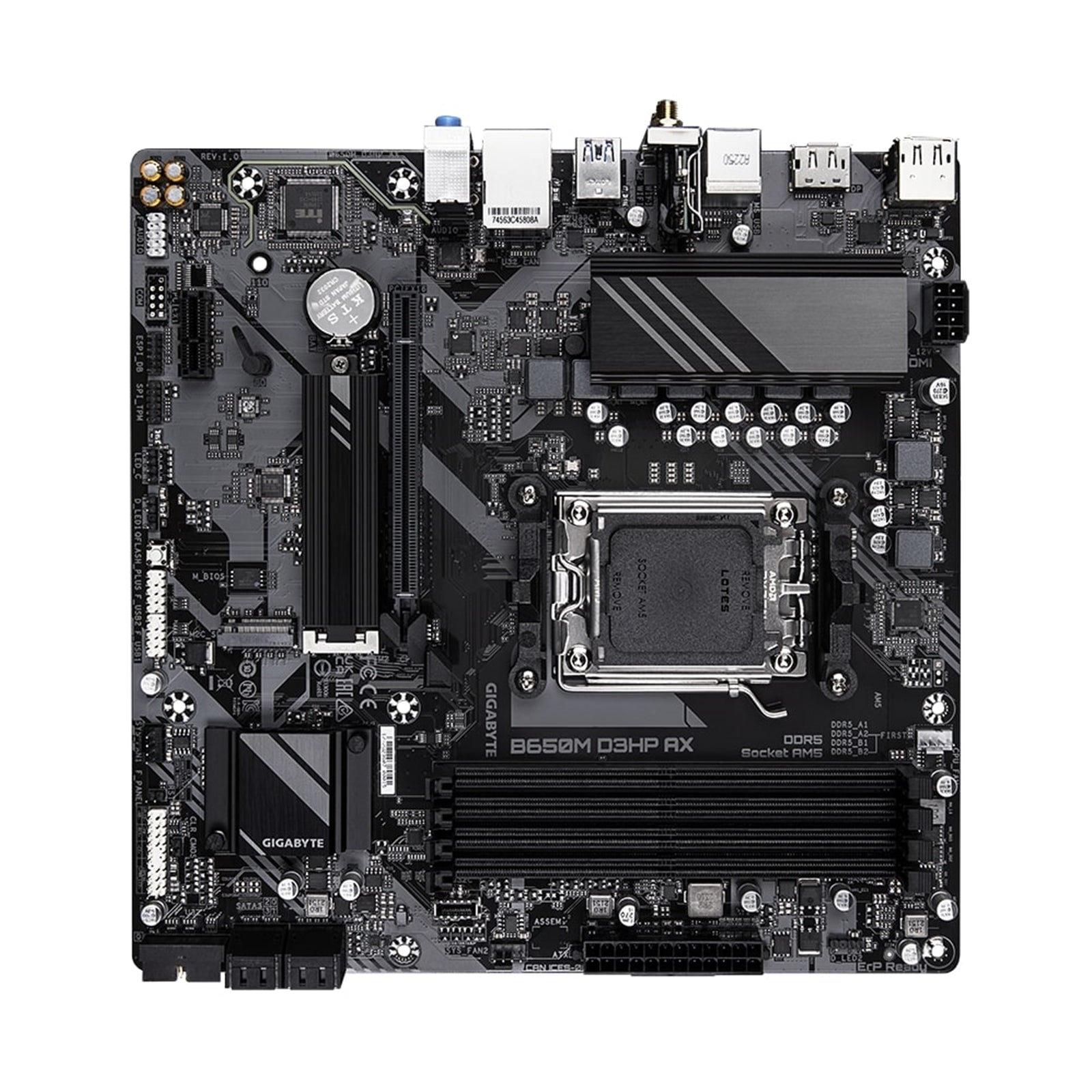 Gigabyte B650M D3HP AX Ultra Durable AMD AM5 Socket Motherboard, Micro-ATX, 4x DDR5 Slots, 2x M.2 Sockets, 2x USB-C Port, 2.5GbE LAN, Wi-Fi 6E, 2x DisplayPorts / 1x HDMI Port