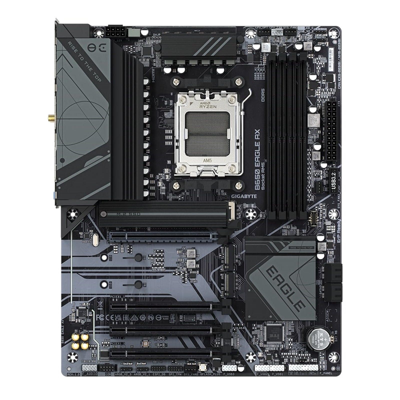 Gigabyte B650 EAGLE AX AMD AM5 Socket Motherboard, ATX, 4x DDR5 Slots, 3x M.2 Sockets, 1x USB-C Port, Fitted I/O Shield, GbE LAN, Wi-Fi 6E, 1x DisplayPort / 1x HDMI Port