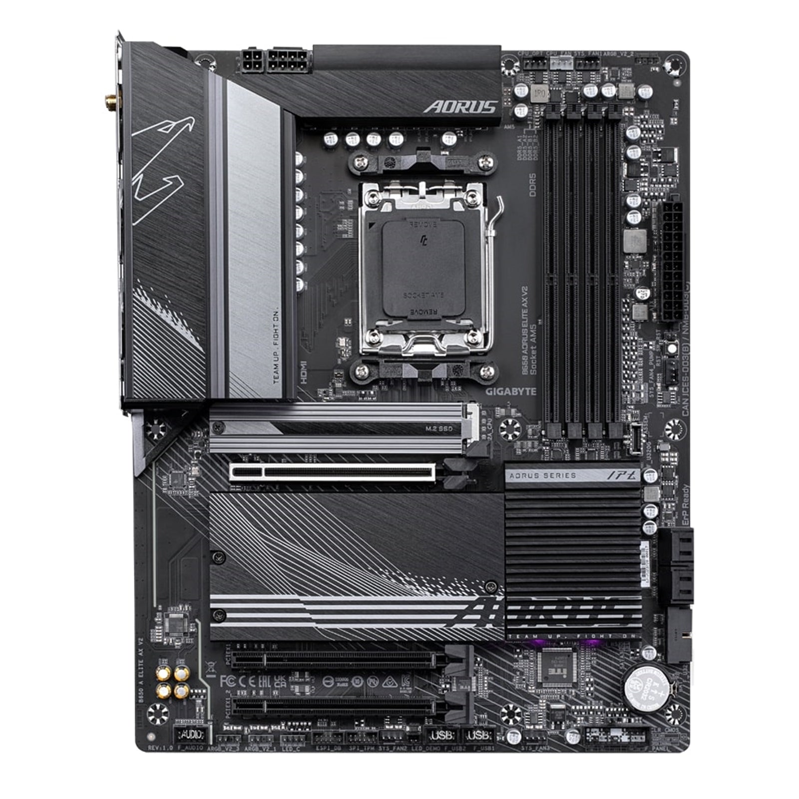 Gigabyte B650 AORUS ELITE AX V2 AMD AM5 Socket Motherboard, ATX, 4x DDR5 Slots, 3x M.2 Sockets, 1x USB-C Port, Fitted I/O Shield, 2.5GbE LAN, Wi-Fi 6E, 1x Display Port 1.4 / 1x HDMI Ports