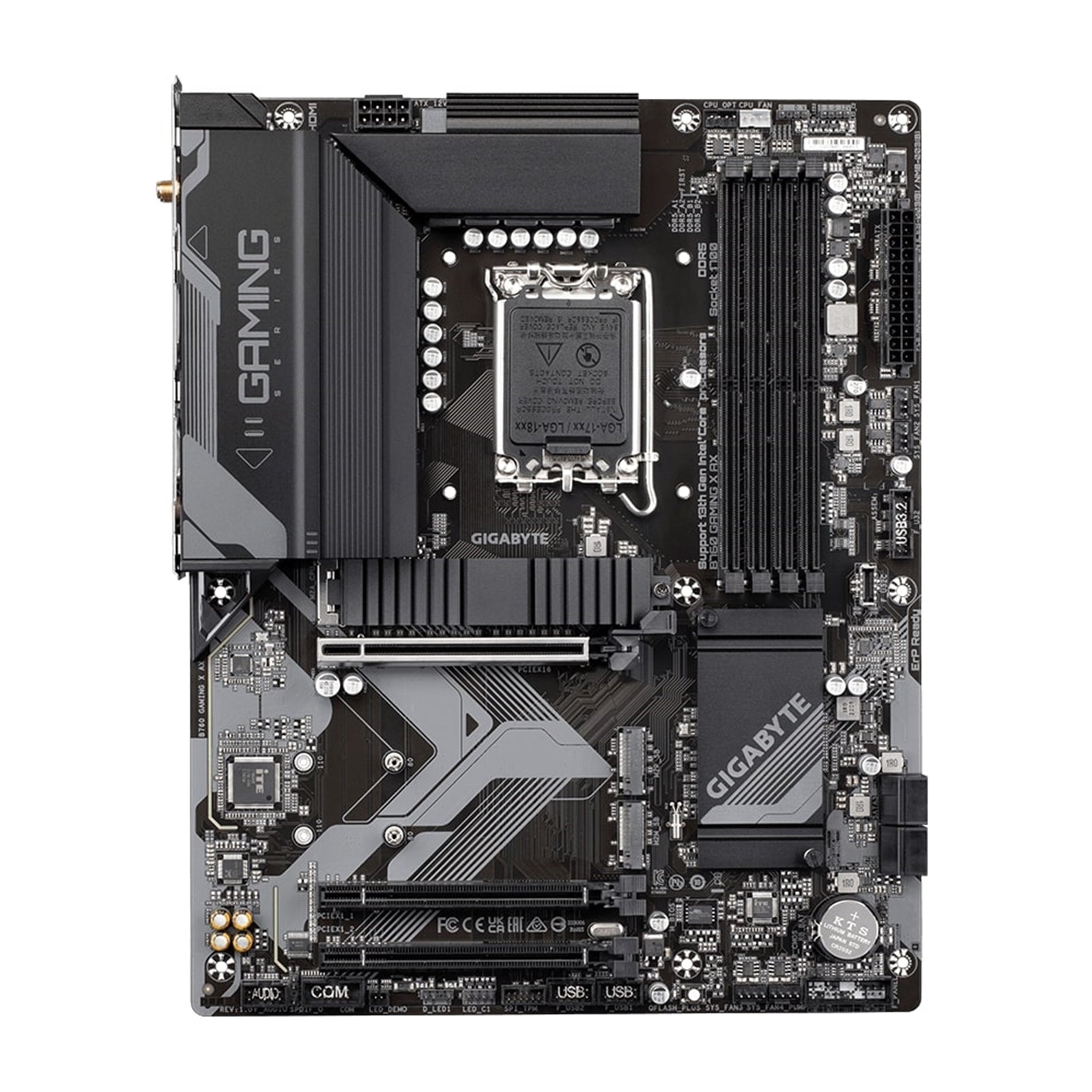 Gigabyte B760 GAMING X AX Intel 1700 Socket Motherboard, ATX, 4x DDR5 Slots, 3x M.2 Sockets, 2x USB-C Port, Fitted I/O Shield, 2.5GbE LAN, Wi-Fi 6E, 1x DisplayPort / 1x HDMI Port