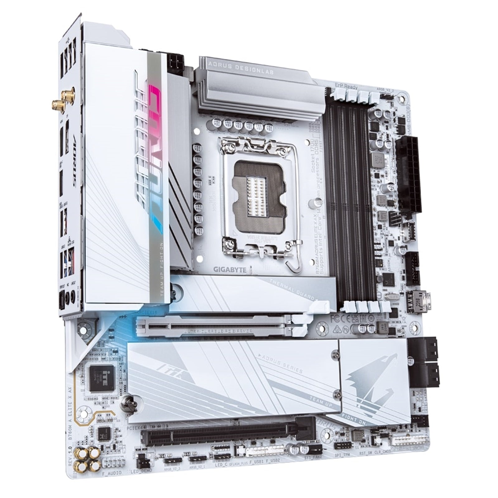 Gigabyte B760M AORUS ELITE X AX Intel 1700 Socket Motherboard, Micro-ATX, 4x DDR5 Slots, 2x M.2 Sockets, 2x USB-C Port, Fitted I/O Shield, 2.5GbE LAN, Wi-Fi 6E, 1x DisplayPorts / 2x HDMI Port