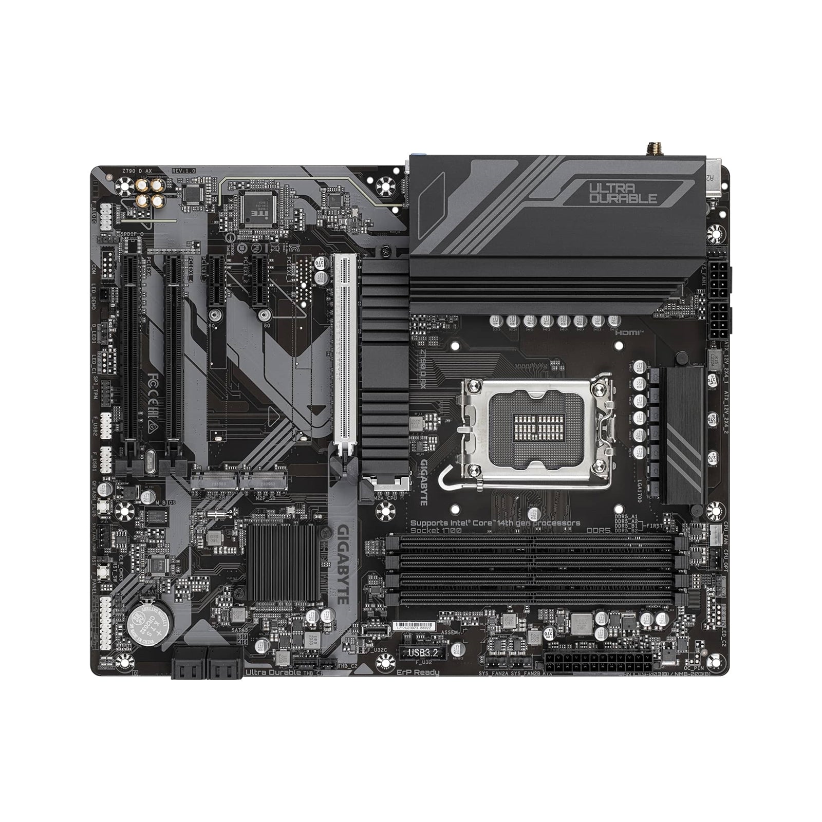 Gigabyte Z790 D AX Ultra Durable Intel 1700 Socket Motherboard, ATX, 4x DDR5 Slots, 3x M.2 Sockets, 2x USB-C Port, 2.5GbE LAN, Wi-Fi 6E, 1x DisplayPort / 1x HDMI Port