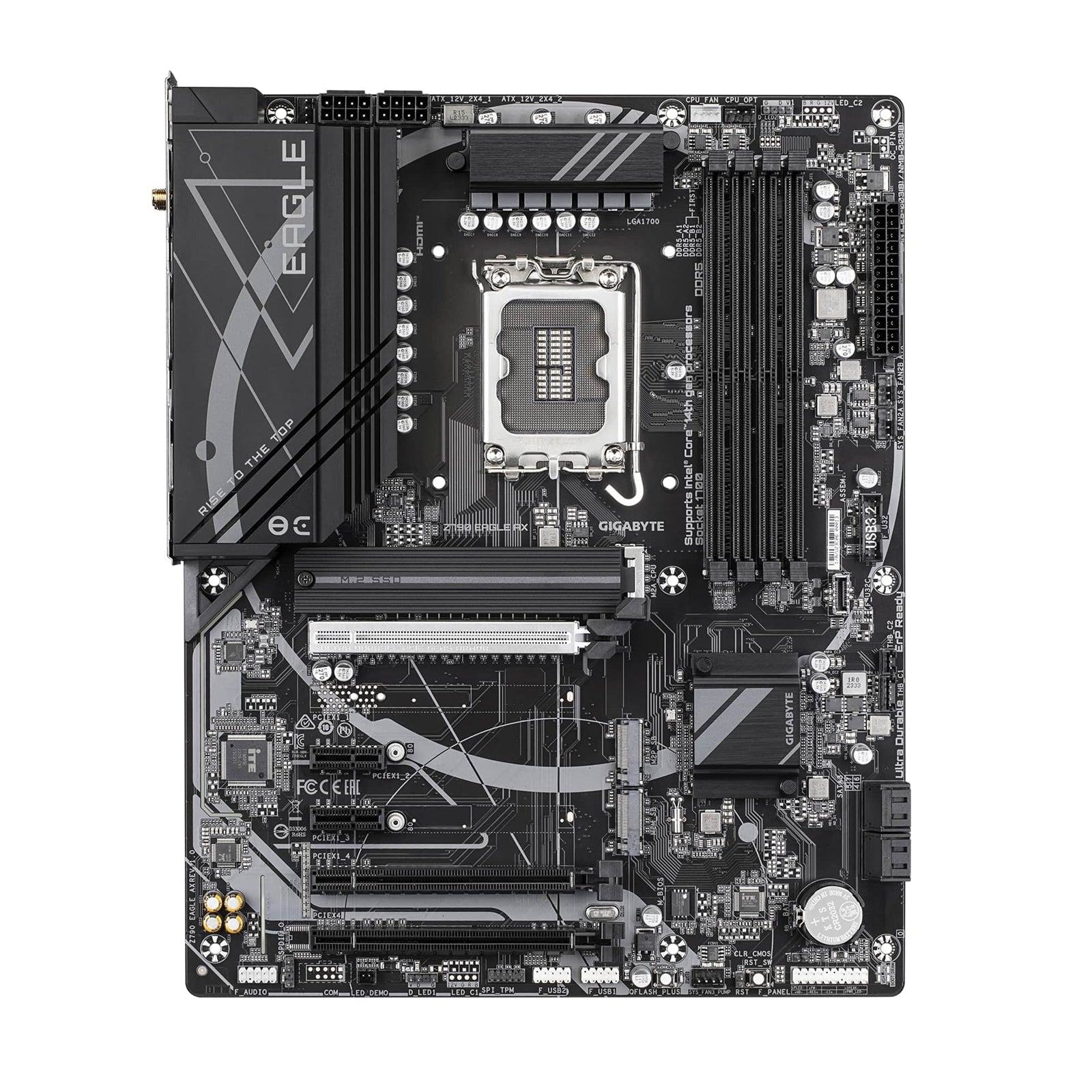 Gigabyte Z790 EAGLE AX Intel 1700 Socket Motherboard, ATX, 4x DDR5 Slots, 3x M.2 Sockets, 2x USB-C Port, Fitted I/O Shield, 2.5GbE LAN, Wi-Fi 6E, 1x DisplayPort / 1x HDMI Port