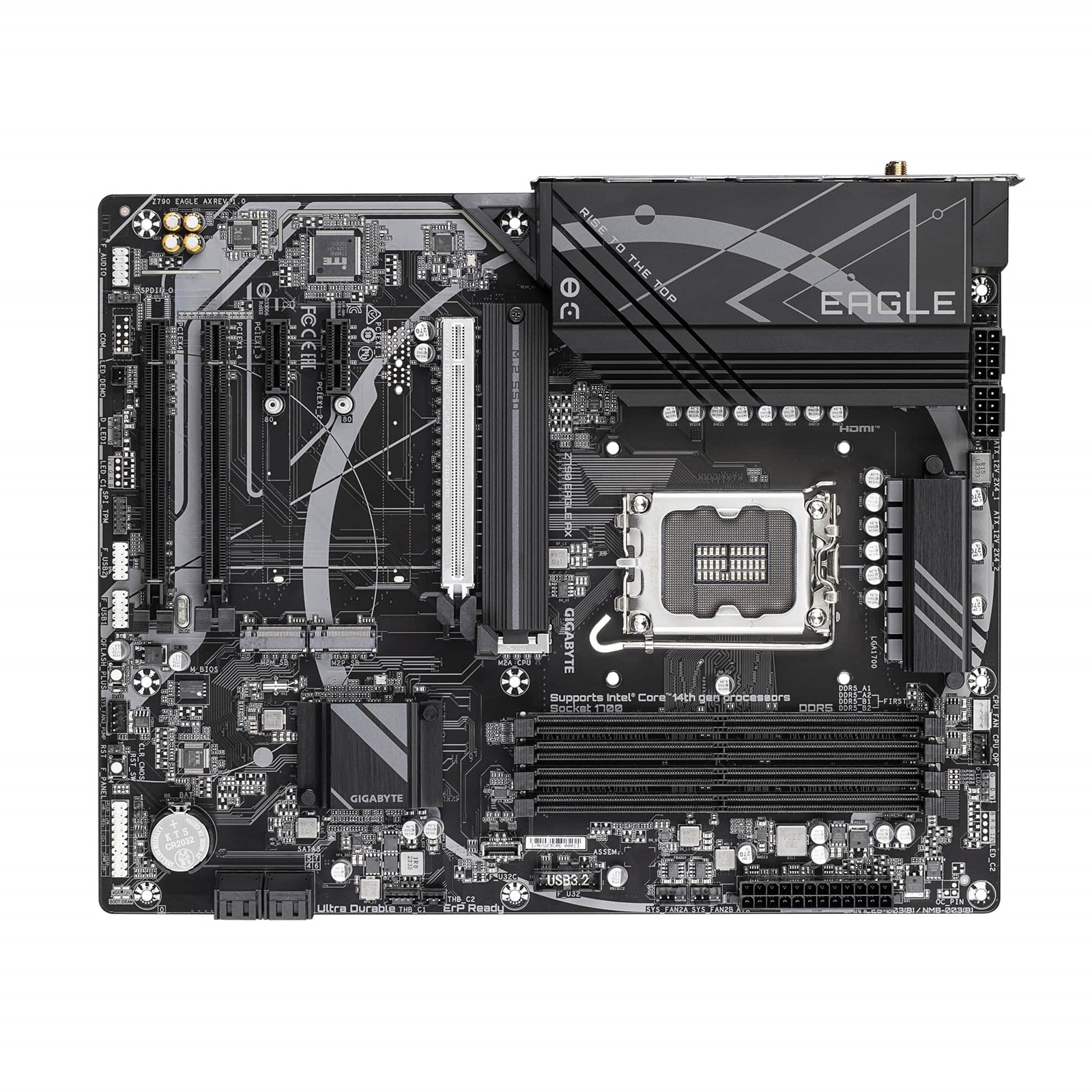 Gigabyte Z790 EAGLE AX Intel 1700 Socket Motherboard, ATX, 4x DDR5 Slots, 3x M.2 Sockets, 2x USB-C Port, Fitted I/O Shield, 2.5GbE LAN, Wi-Fi 6E, 1x DisplayPort / 1x HDMI Port