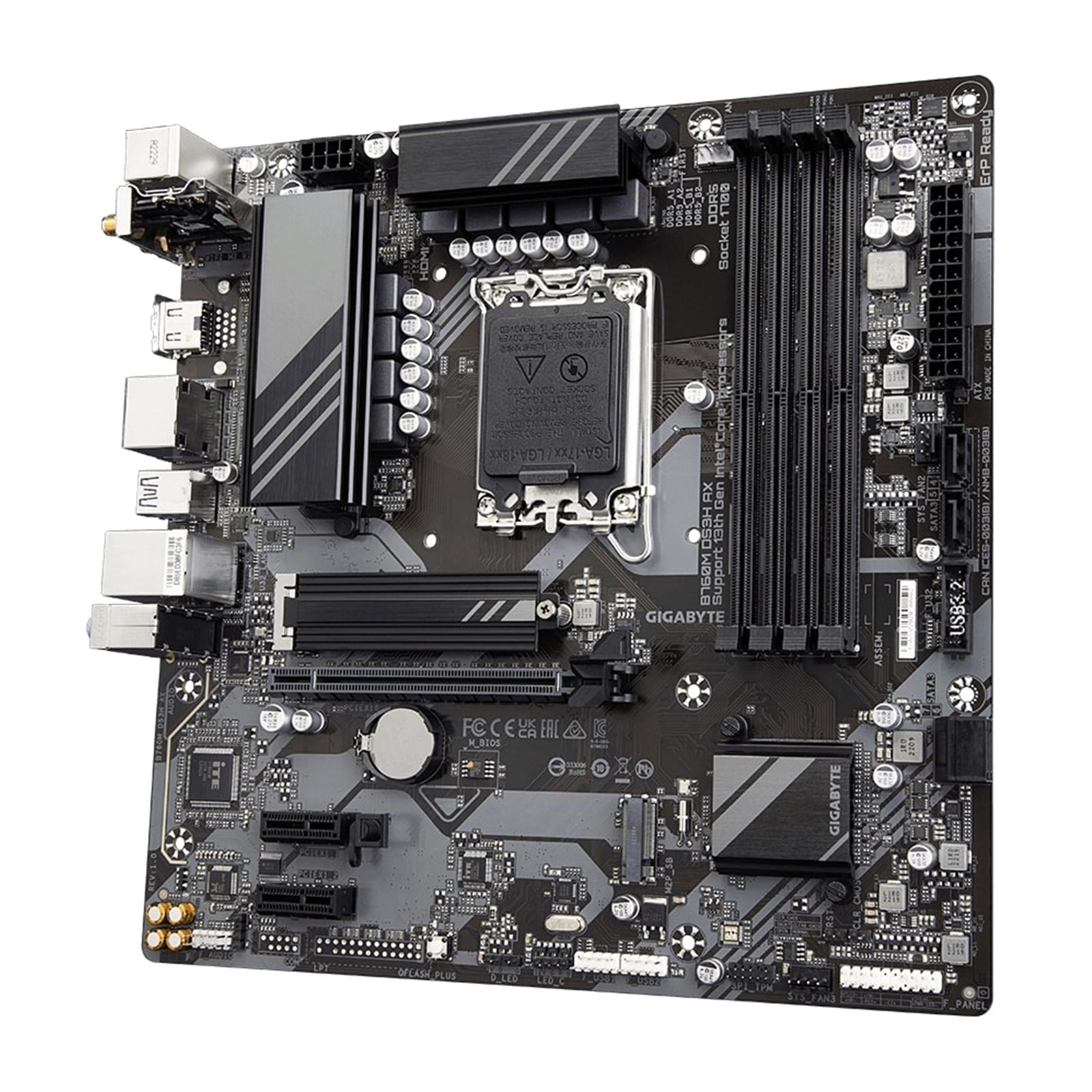 Gigabyte B760M DS3H AX Ultra Durable Intel 1700 Socket Motherboard, Micro-ATX, 4x DDR5 Slots, 2x M.2 Sockets, 1x USB-C Port, 2.5GbE LAN, Wi-Fi 6E, 2x DisplayPorts / 1x HDMI Port