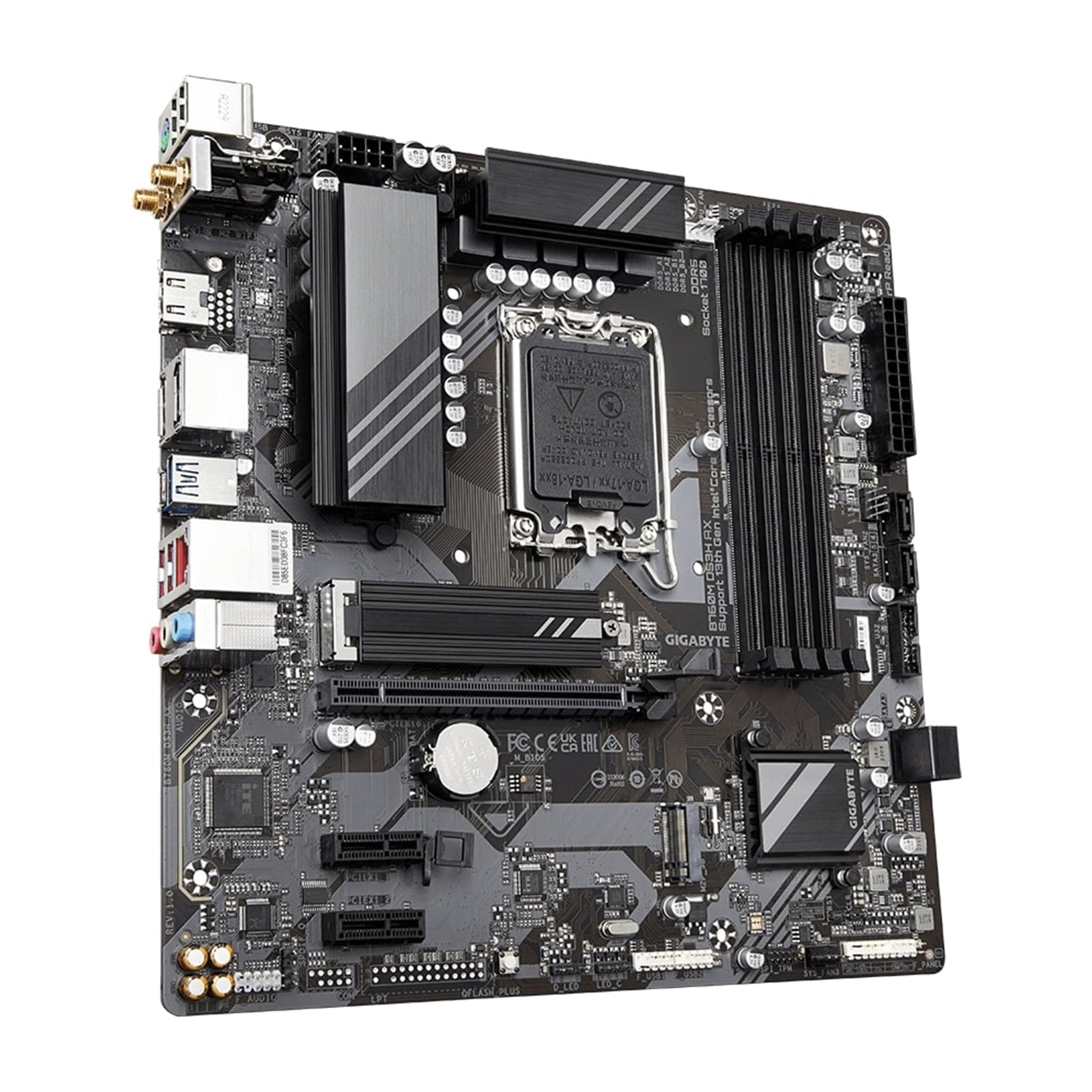 Gigabyte B760M DS3H AX Ultra Durable Intel 1700 Socket Motherboard, Micro-ATX, 4x DDR5 Slots, 2x M.2 Sockets, 1x USB-C Port, 2.5GbE LAN, Wi-Fi 6E, 2x DisplayPorts / 1x HDMI Port