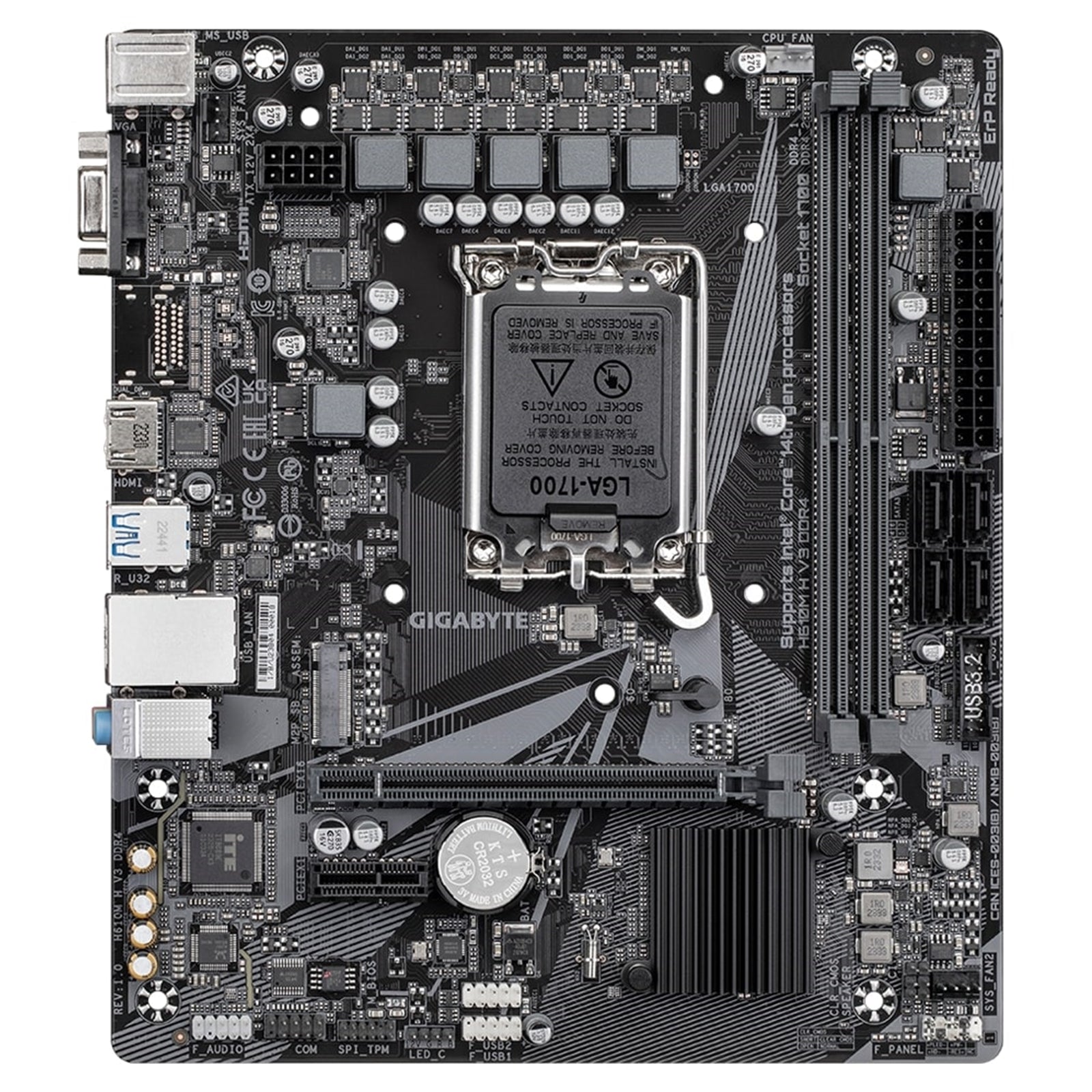 Gigabyte H610M H V3 DDR4 Ultra Durable Intel 1700 Socket Motherboard, Micro-ATX, 2x DDR4 Slots, 1x M.2 Socket, GbE LAN, 1x D-Sub / 1x HDMI Port