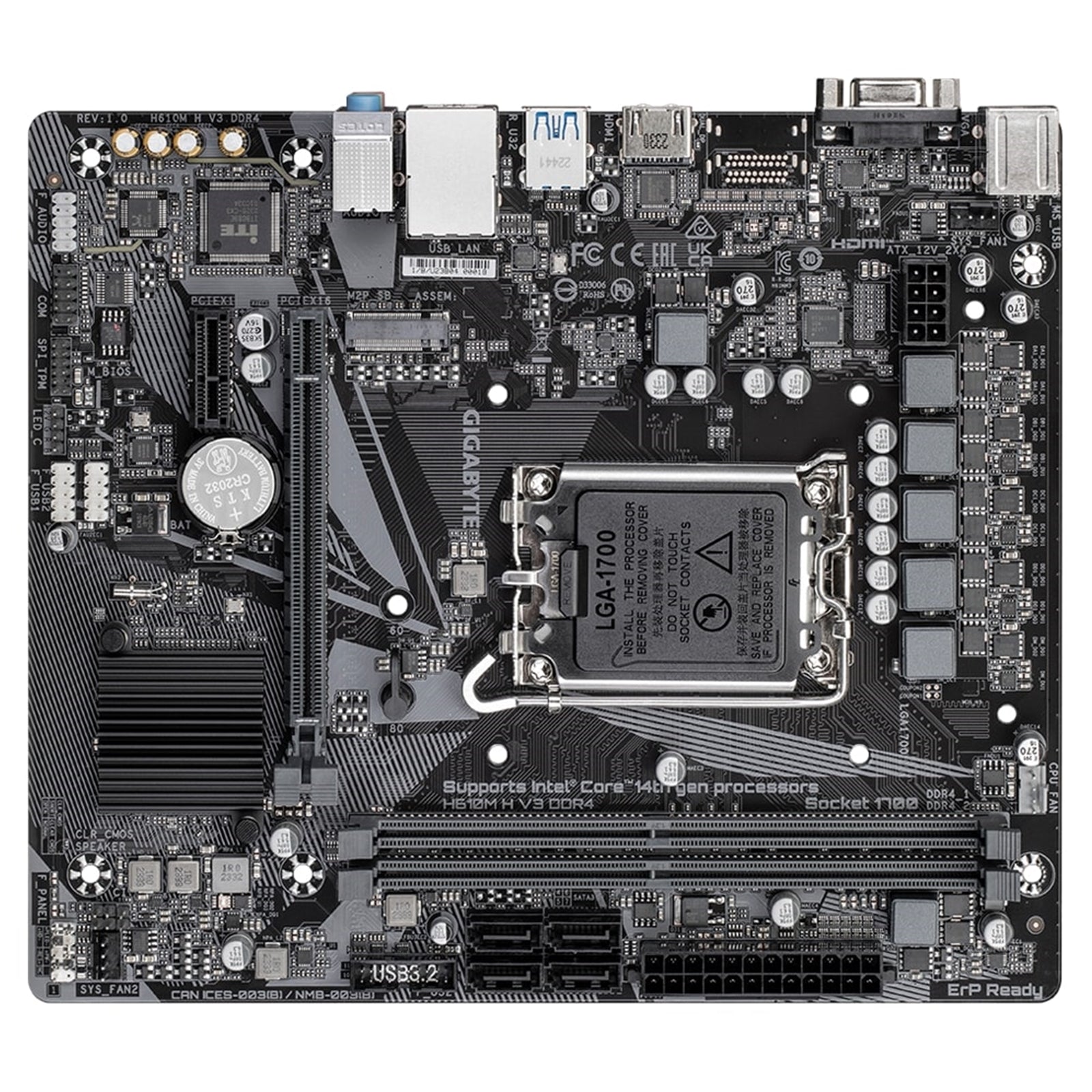 Gigabyte H610M H V3 DDR4 Ultra Durable Intel 1700 Socket Motherboard, Micro-ATX, 2x DDR4 Slots, 1x M.2 Socket, GbE LAN, 1x D-Sub / 1x HDMI Port