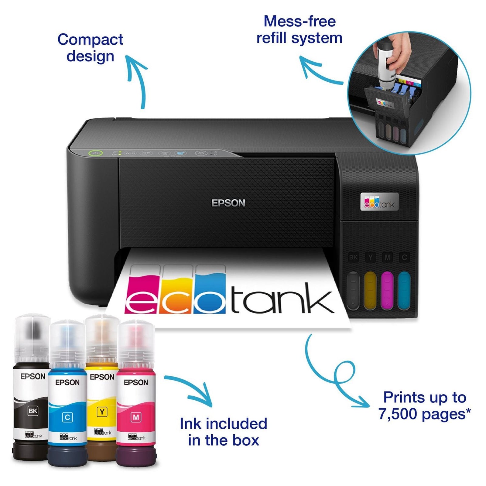 Epson EcoTank ET-2862 C11CJ67427 Multifunction Wi-Fi Ink Tank Printer, Colour, Wireless, All-in-One, A4, 5760x1440 DPI