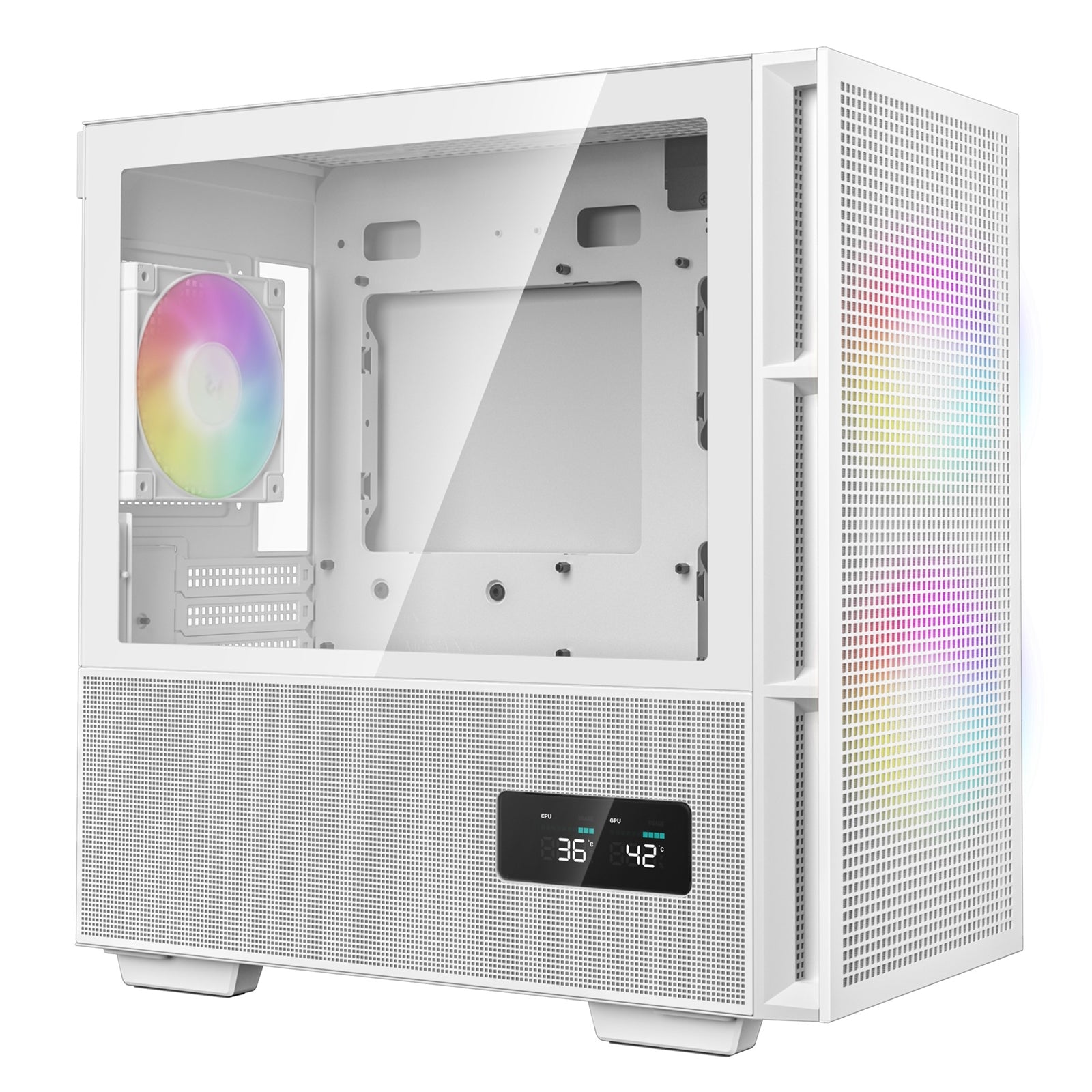 DeepCool CH360 Digital Gaming Case White, Mid Tower with Tempered Glass Side Window Panel, Advanced Cooling, USB 3.0/USB-C Ports, Pre-Installed Fans, Micro ATX/Mini-ITX