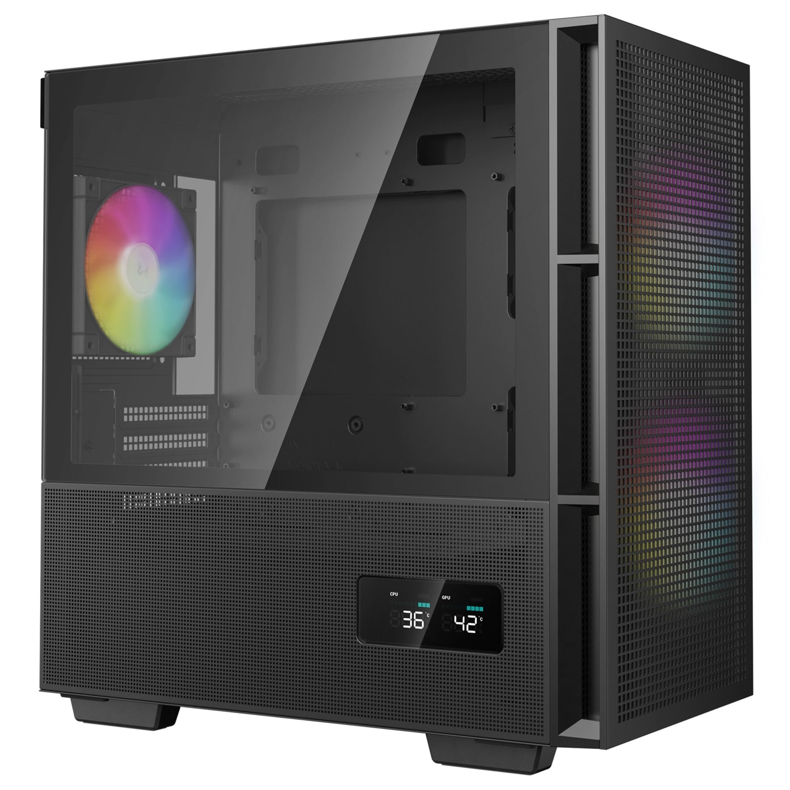 DeepCool CH360 Digital Gaming Case Black Mid Tower with Tempered Glass Side Window Panel, Advanced Cooling, USB 3.0/USB-C Ports, Pre-Installed Fans, Micro ATX/Mini-ITX