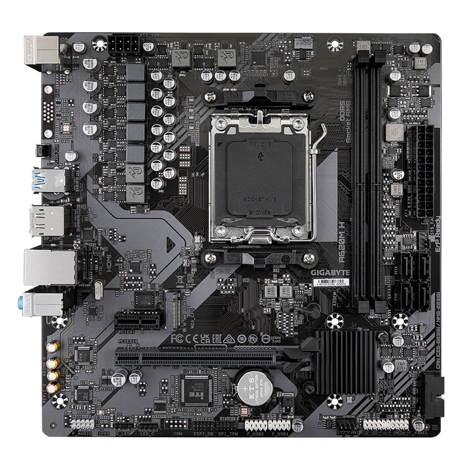 Gigabyte A620M H Ultra Durable AMD AM5 Socket Motherboard, Micro-ATX, 2x DDR5 Slots, 1x M.2 Socket, GbE LAN, 1x DisplayPort / 1x HDMI Port