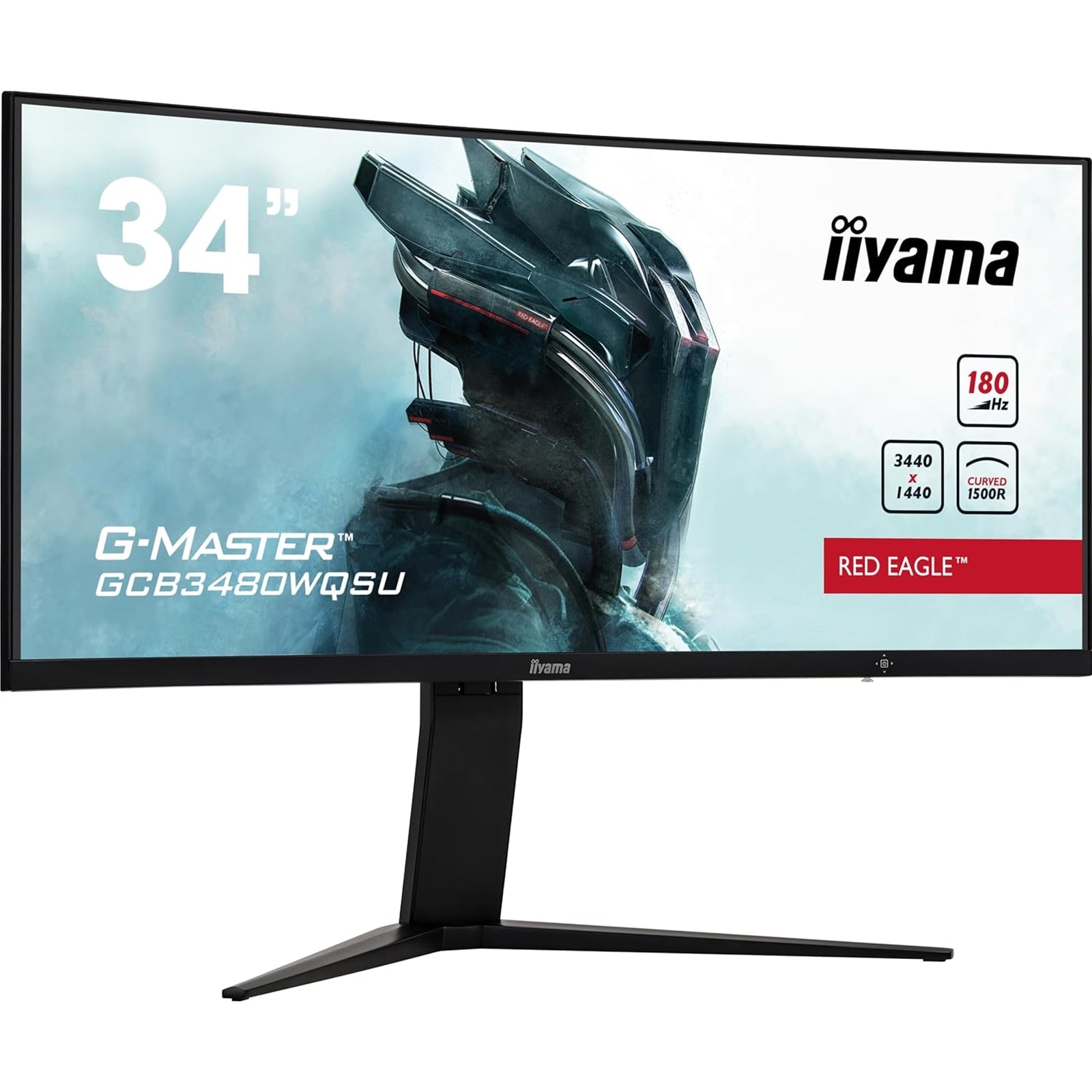 iiyama G-Master GCB3480WQSU-B1 34 Inch Red Eagle Ultra Wide Curved Gaming Monitor, Black, 3440x1440, 0.4ms, 180hz, FreeSync, HDMI, Display Port, USB Hub, Speakers, Int PSU, Height Adjustable, VESA