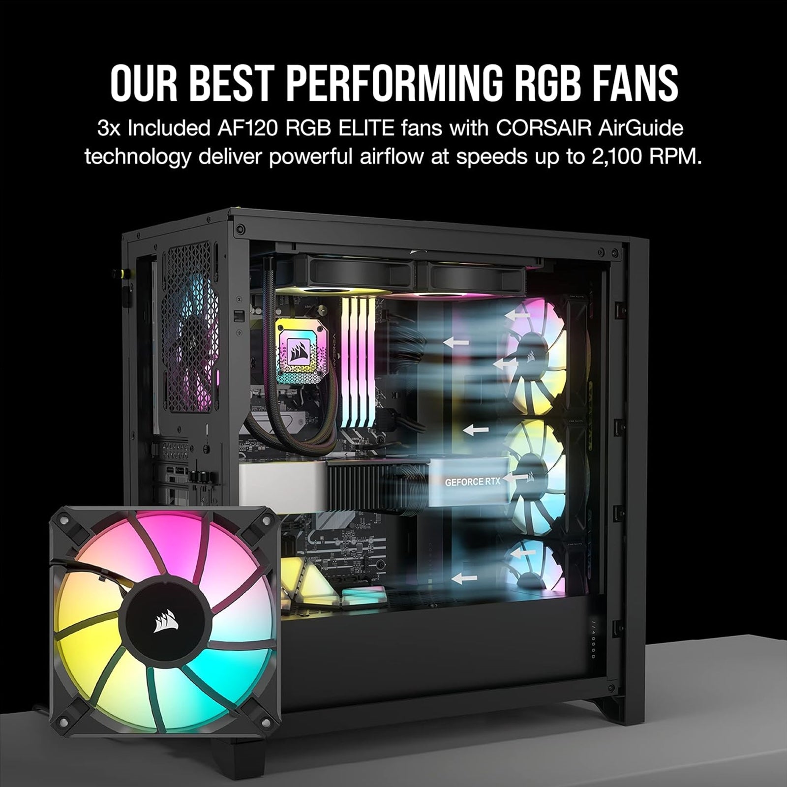 Corsair iCUE 4000D RGB AIRFLOW Gaming Case w/ Glass Window, E-ATX, 3x AF120 RGB Fans, High-Airflow Front, USB-C, RGB Controller, Black