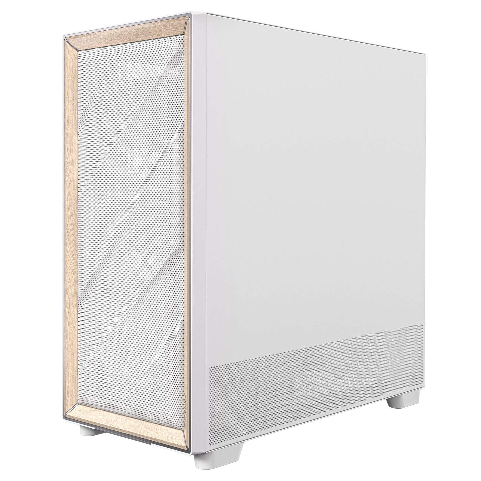 Antec FLUX Mid Tower PC Case - Tempered Glass, White/Wood, 5 PWM Fans, USB-C, E-ATX/ATX/mATX/ITX Compatibility