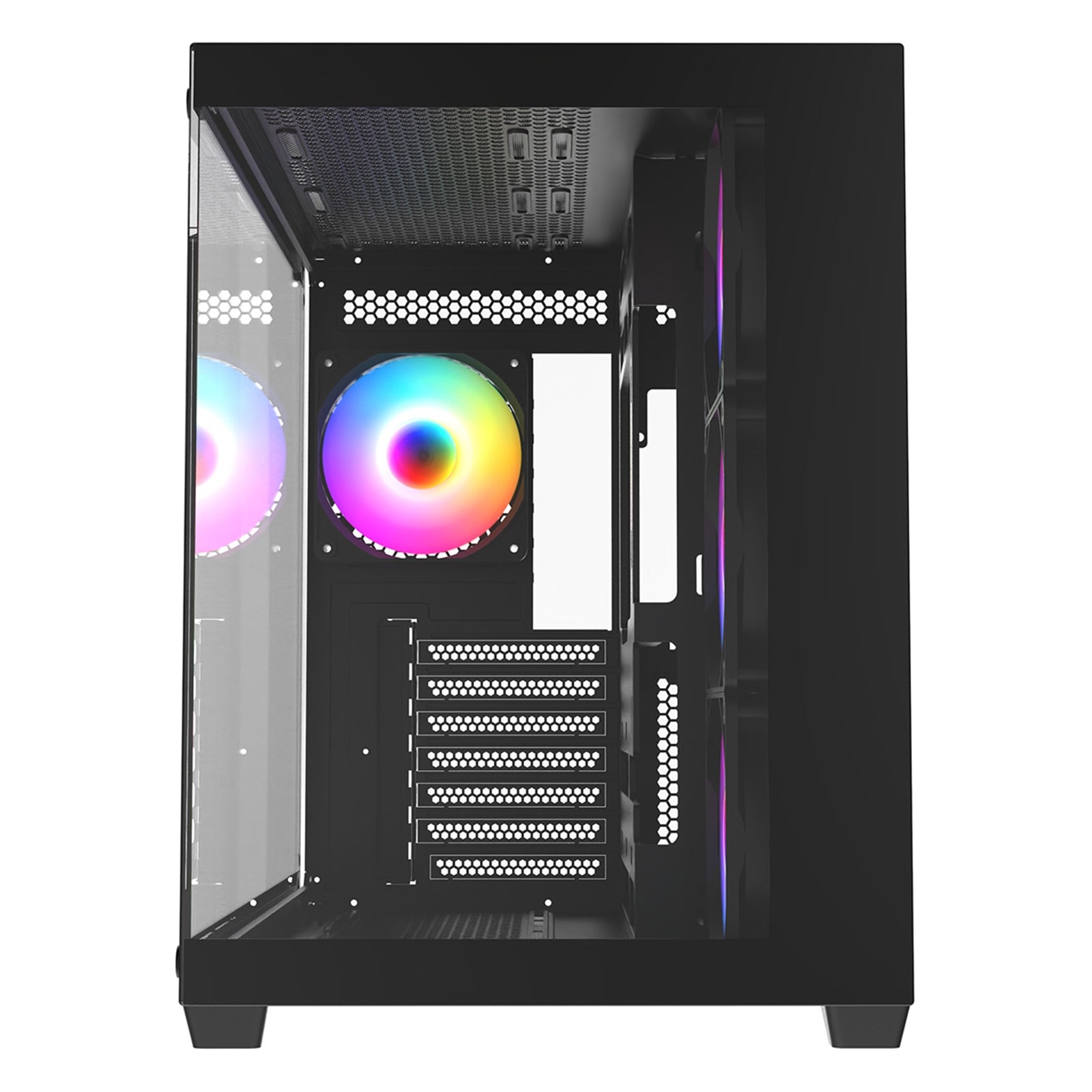 CRONUS Pallas Case, Gaming, Black, Mid Tower, 1 x USB 3.0 / 2 x USB 2.0, Tempered Glass Front & Side Window Panels, RGB LED Fans, ATX, Micro ATX, Mini-ITX, Stealth Motherboard Compatible