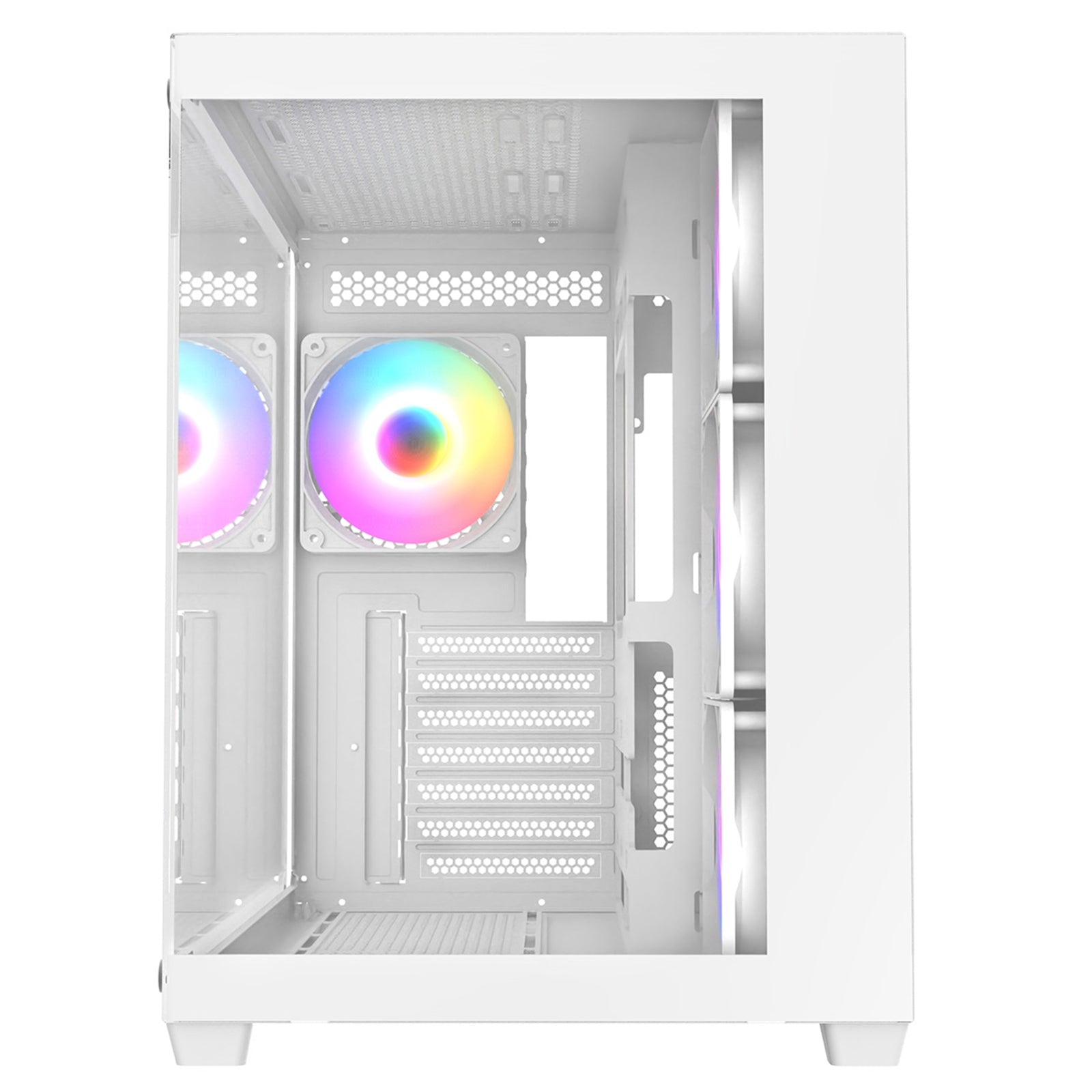 CRONUS Pallas Case, Gaming, White, Mid Tower, 1 x USB 3.0 / 2 x USB 2.0, Tempered Glass Front & Side Window Panels, RGB LED Fans, ATX, Micro ATX, Mini-ITX, Stealth Motherboard Compatible