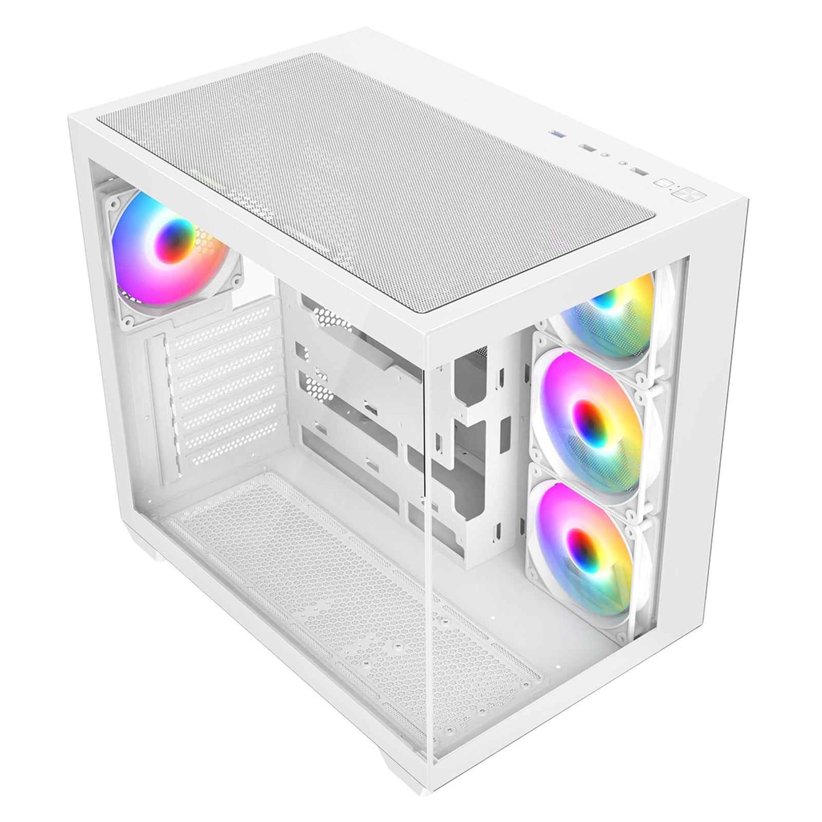 CRONUS Pallas Case, Gaming, White, Mid Tower, 1 x USB 3.0 / 2 x USB 2.0, Tempered Glass Front & Side Window Panels, RGB LED Fans, ATX, Micro ATX, Mini-ITX, Stealth Motherboard Compatible