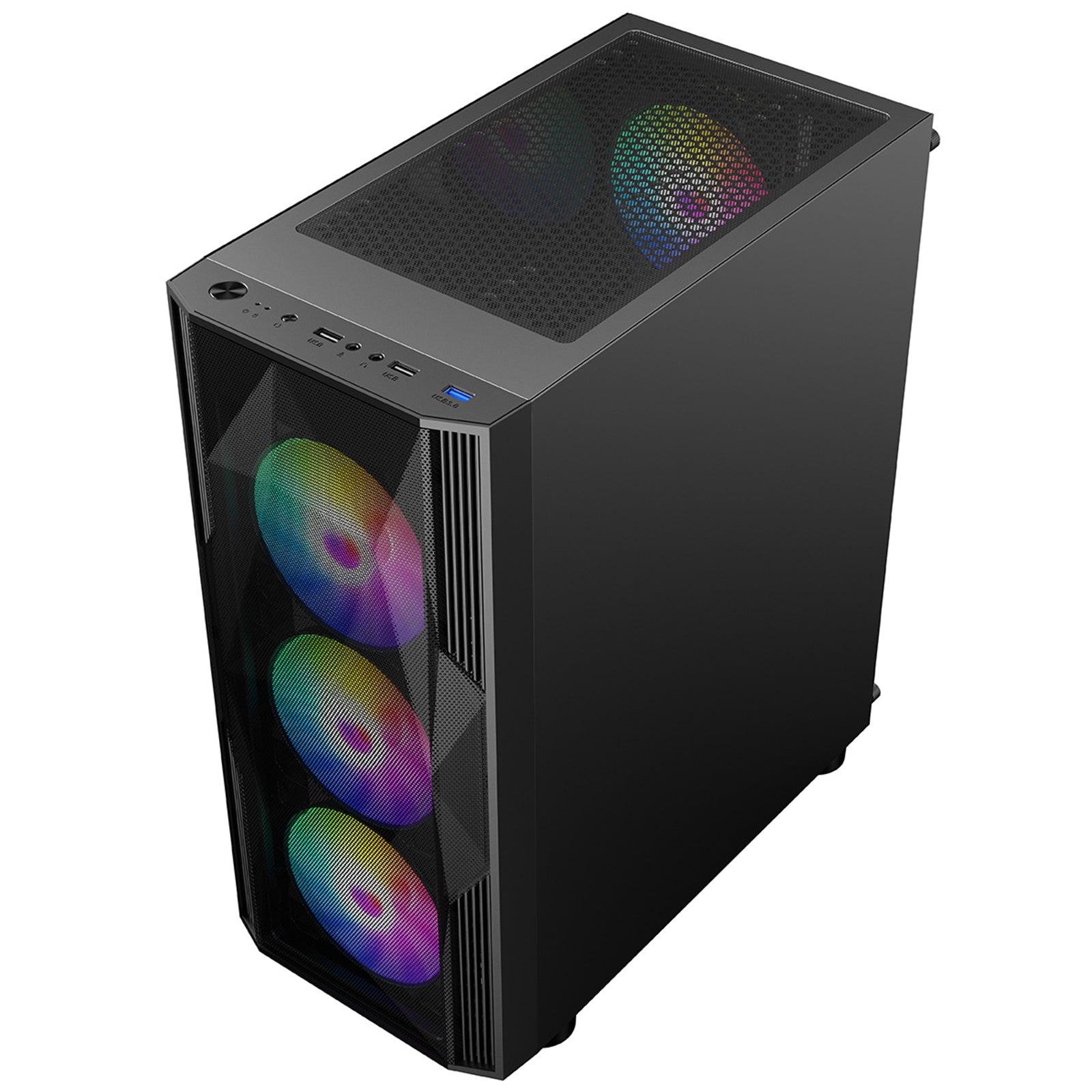 CRONUS Oceanus Case, Gaming, Black, Mid Tower, 1 x USB 3.0 / 2 x USB 2.0, Tempered Glass Front & Side Window Panels, Addressable RGB LED Fans, ATX, Micro ATX, Mini-ITX