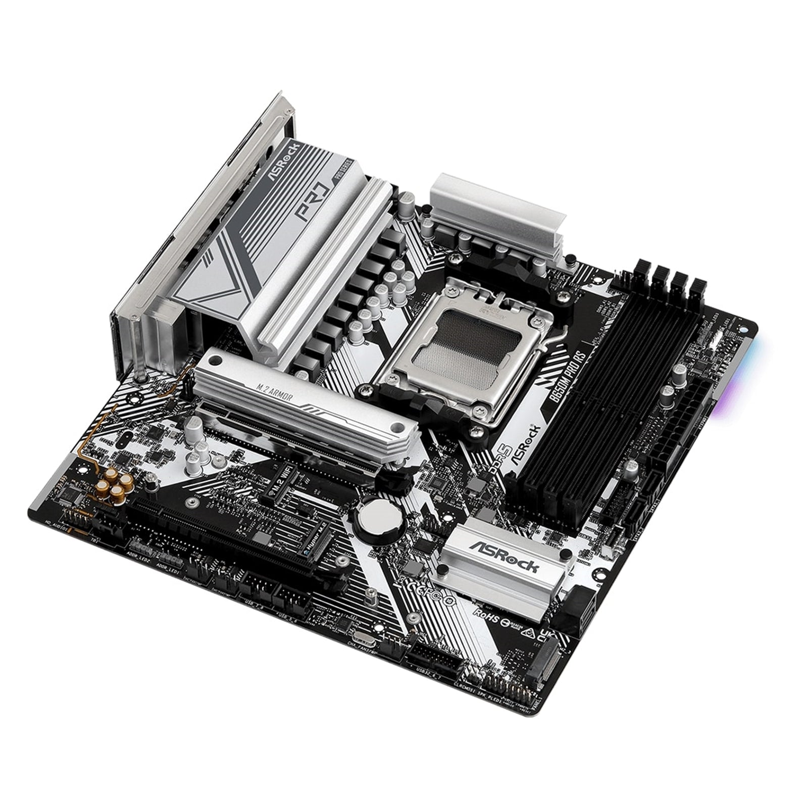 ASRock B650M Pro RS AMD AM5 Socket Motherboard, Micro-ATX, 4x DDR5 Slots, 3x M.2 Sockets, 2x USB-C Port, Fitted I/O Shield, 2.5GbE LAN, 1x DisplayPort / 1x HDMI Port