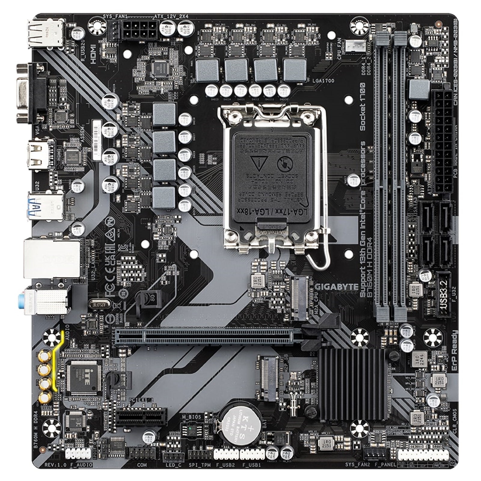 Gigabyte B760M H DDR4 Ultra Durable Intel 1700 Socket Motherboard, Micro-ATX, 2x DDR4 Slots, 2x M.2 Sockets, GbE LAN, 1x D-Sub / 1x HDMI Port