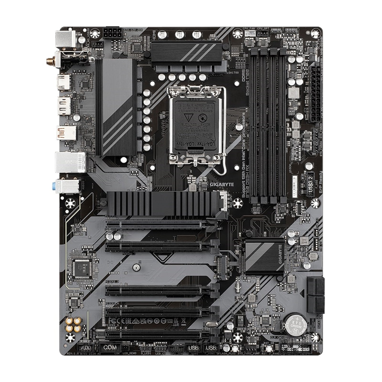 Gigabyte B760 DS3H AX Ultra Durable Intel 1700 Socket Motherboard, ATX, 4x DDR5 Slots, 2x M.2 Sockets, 2x USB-C Port, Fitted I/O Shield, GbE LAN, Wi-Fi 6E, 1x DisplayPort / 1x HDMI Port