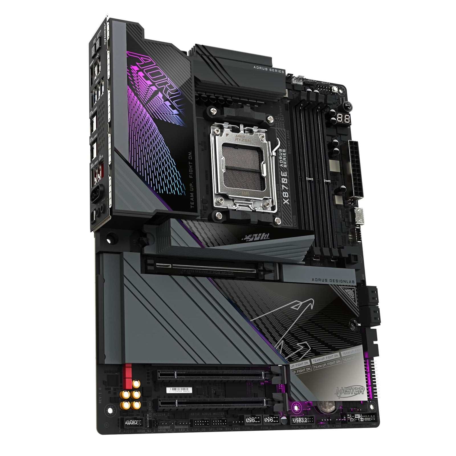 Gigabyte X870E AORUS MASTER AMD AM5 Socket Motherboard, ATX, 4x DDR5 Slots, 4x M.2 Sockets, 3x USB-C Port, Fitted I/O Shield, 5GbE LAN, Wi-Fi 7, 2x HDMI Port / 2x USB-C (USB4)