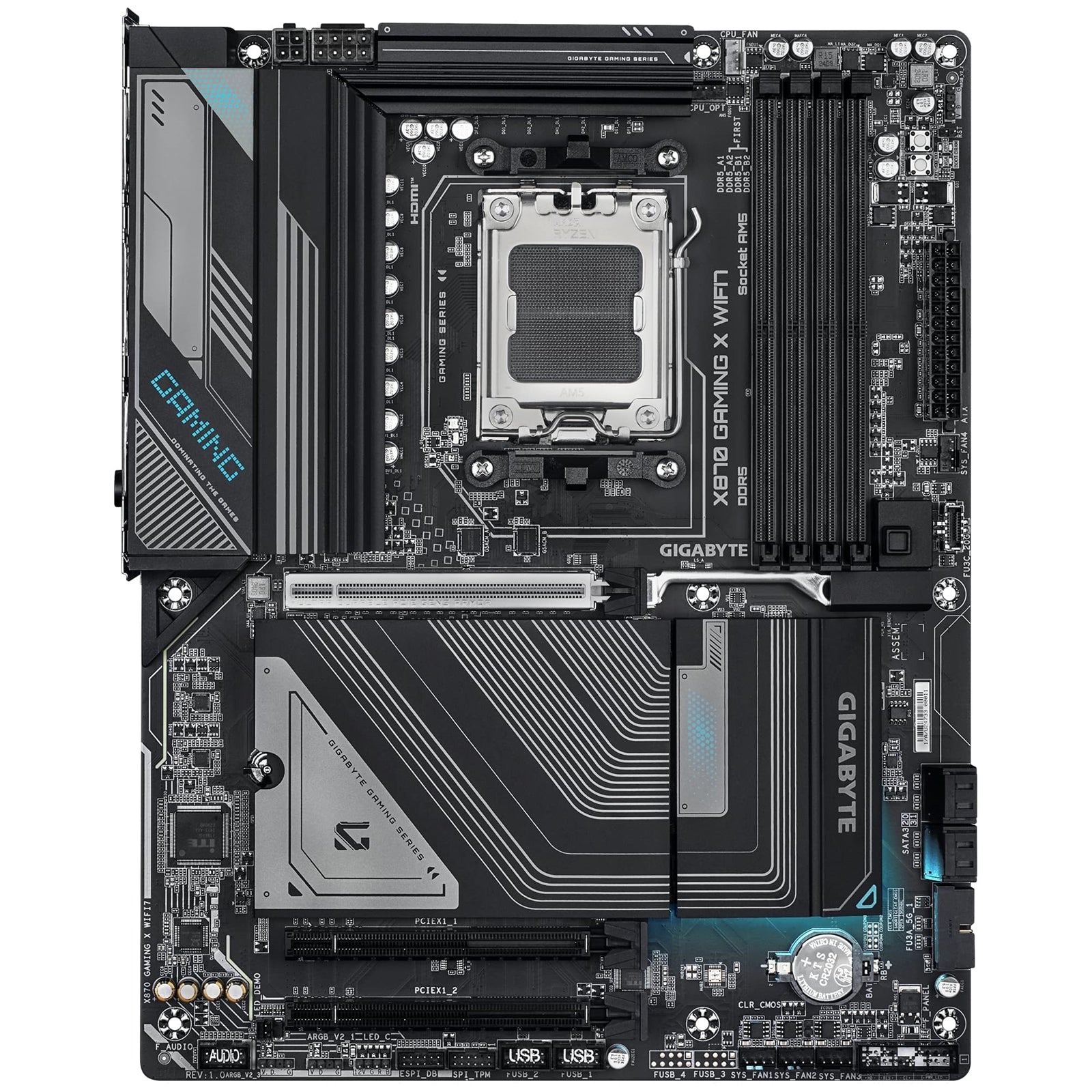 Gigabyte X870 GAMING X WIFI7 AMD AM5 Socket Motherboard, ATX, 4x DDR5 Slots, 3x M.2 Sockets, 3x USB-C Port, Fitted I/O Shield, 2.5GbE LAN, Wi-Fi 7, 1x HDMI Port / 2x USB-C (USB4)