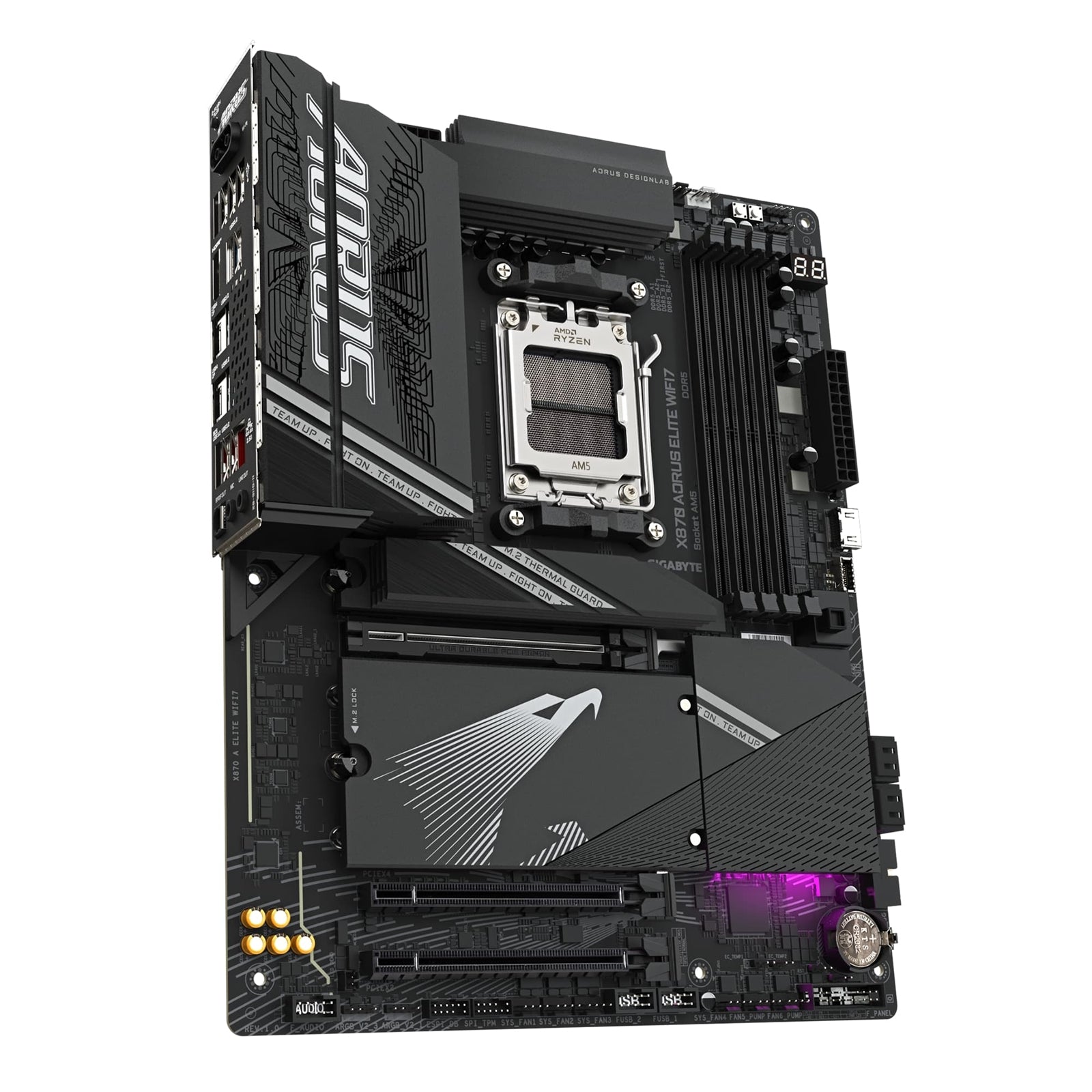 Gigabyte X870 AORUS ELITE WIFI7 AMD AM5 Socket Motherboard, ATX, 4x DDR5 Slots, 3x M.2 Sockets, 3x USB-C Port, Fitted I/O Shield, 2.5GbE LAN, Wi-Fi 7, 2x HDMI Port / 2x USB-C (USB4)