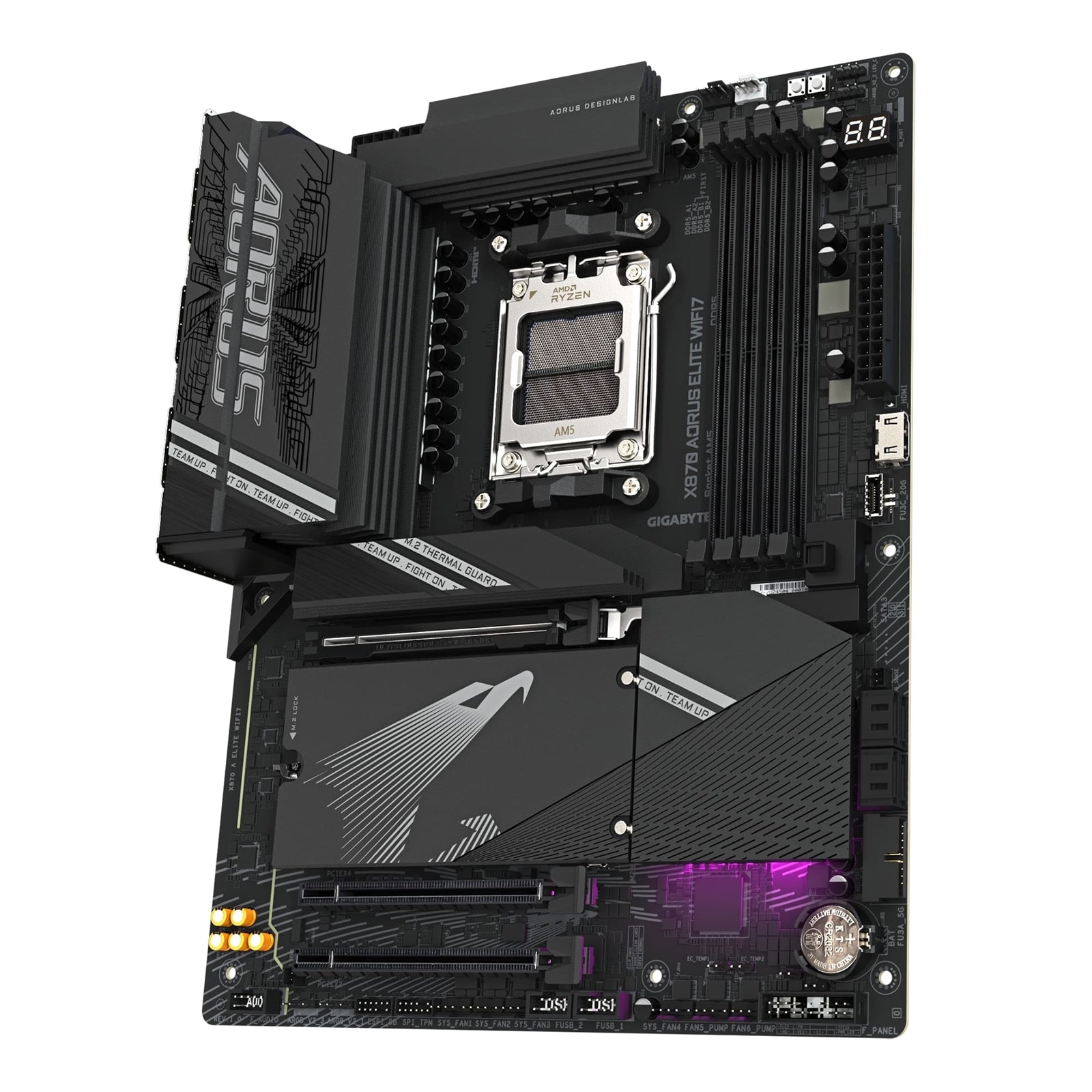 Gigabyte X870 AORUS ELITE WIFI7 AMD AM5 Socket Motherboard, ATX, 4x DDR5 Slots, 3x M.2 Sockets, 3x USB-C Port, Fitted I/O Shield, 2.5GbE LAN, Wi-Fi 7, 2x HDMI Port / 2x USB-C (USB4)