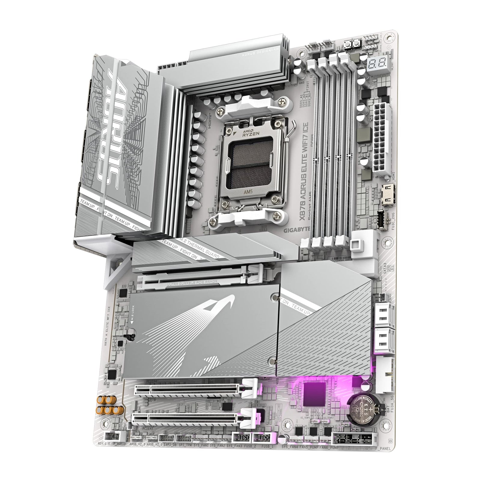Gigabyte X870 AORUS ELITE WIFI7 ICE AMD AM5 Socket Motherboard, ATX, 4x DDR5 Slots, 4x M.2 Sockets, Fitted I/O Shield, 2.5GbE LAN, Wi-Fi 7, 1x HDMI Port / 2x USB-C (USB4)