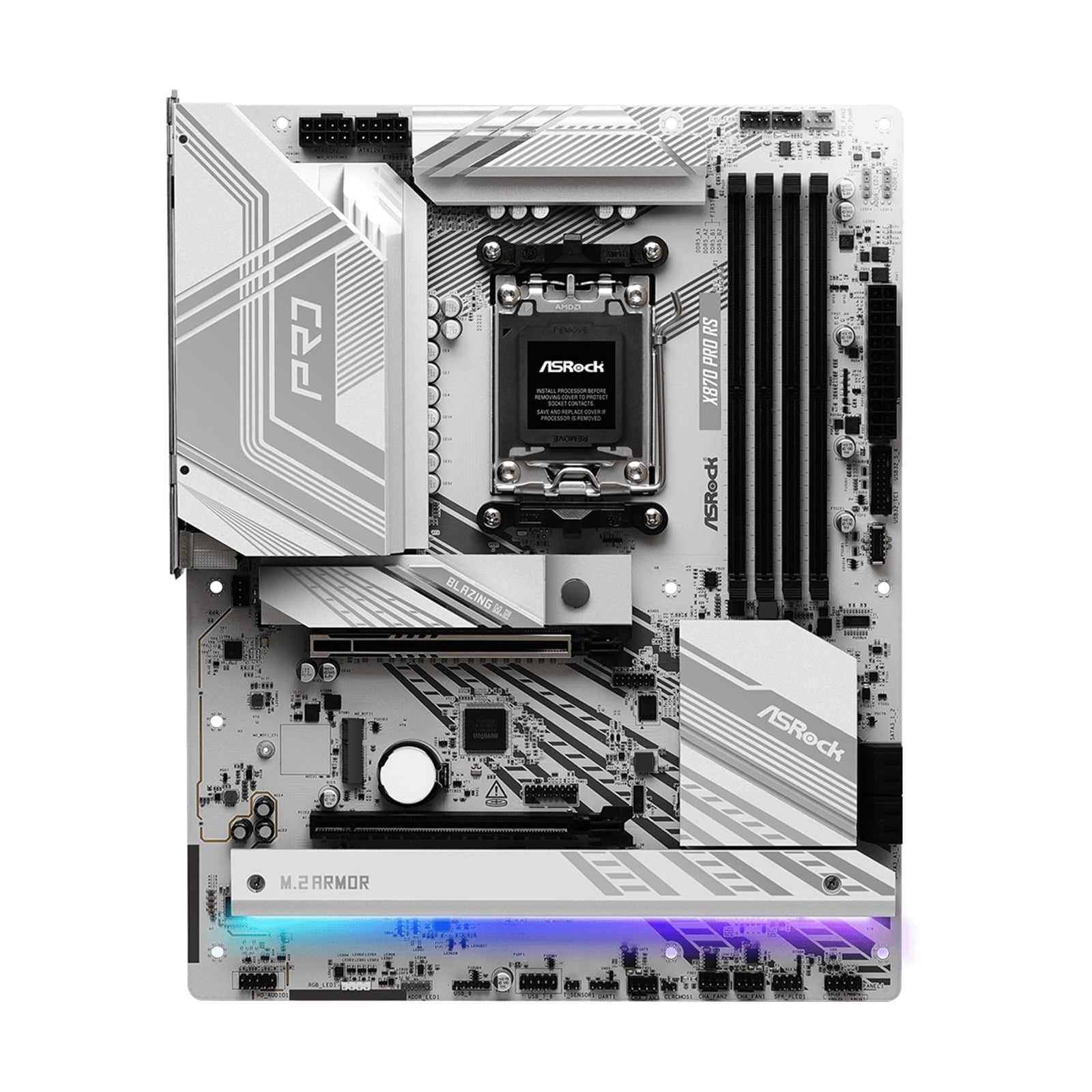 ASRock X870 PRO RS AMD AM5 Socket Motherboard, ATX, 4x DDR5 Slots, 3x M.2 Sockets, 3x USB-C Port, Fitted I/O Shield, 2.5GbE LAN, 1x HDMI Port / 2x USB-C (USB4)