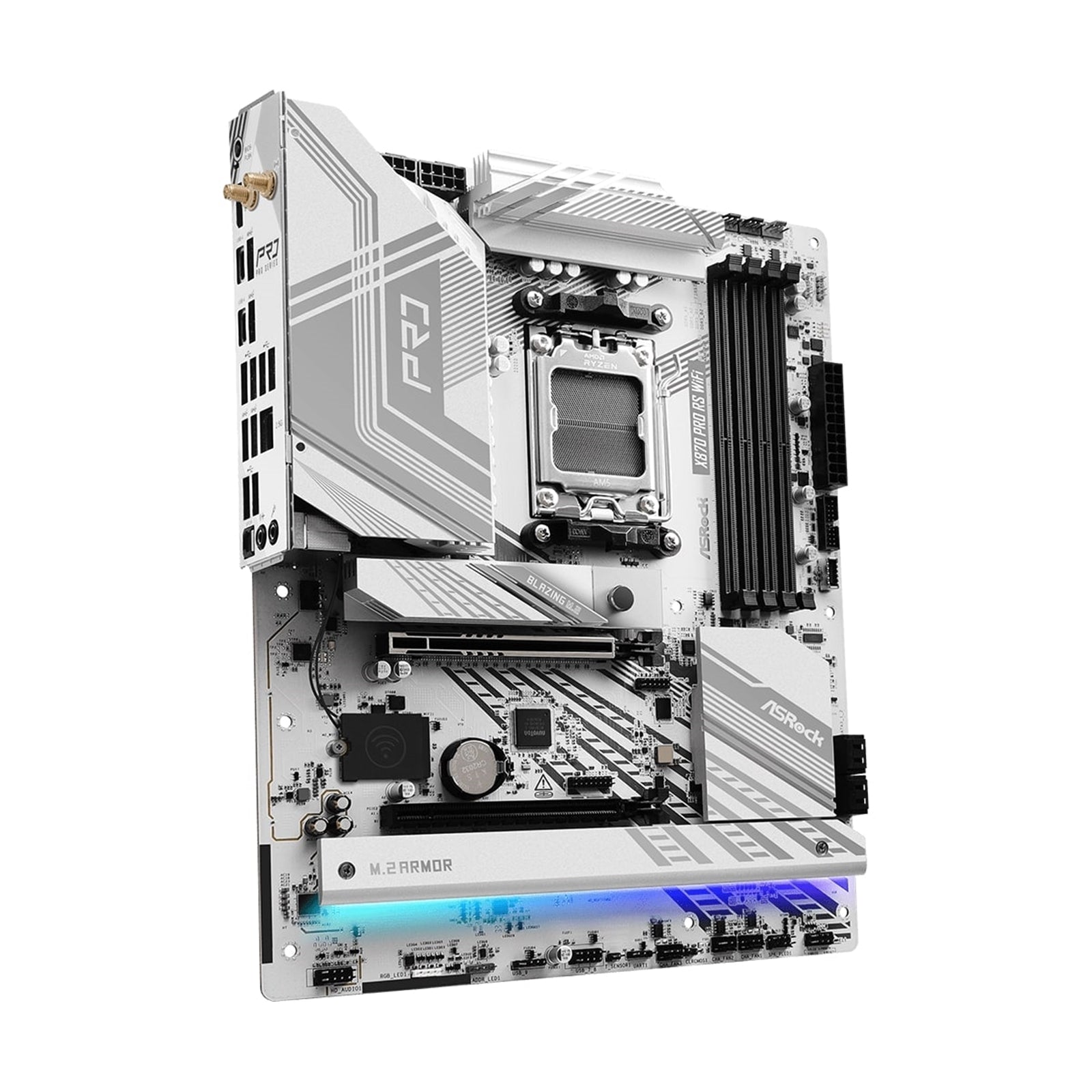 ASRock X870 PRO RS WIFI AMD AM5 Socket Motherboard, ATX, 4x DDR5 Slots, 3x M.2 Sockets, 3x USB-C Port, Fitted I/O Shield, 2.5GbE LAN, Wi-Fi 7, 1x HDMI Port / 2x USB-C (USB4)