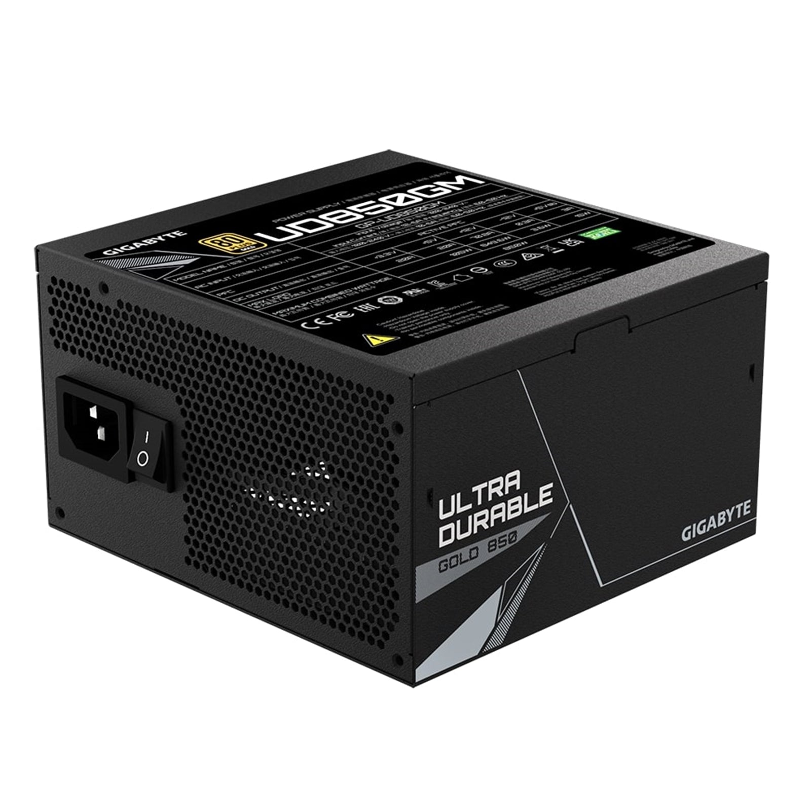 GIGABYTE GP-UD850GM 850W 80 Plus Gold Certified Fully Modular Power Supply, Ultra Durable with Japanese Capacitors, Enhanced Thermal Solution, 120mm Smart Hydraulic Bearing Fan, Compact Design, Ideal for High-Performance Systems