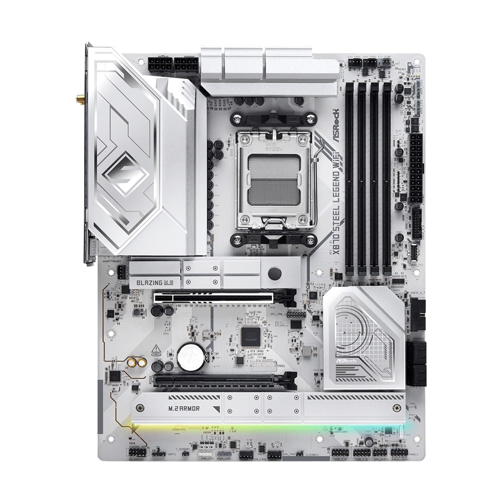 ASRock X870 STEEL LEGEND WIFI AMD AM5 Socket Motherboard, ATX, 4x DDR5 Slots, 3x M.2 Sockets, 3x USB-C Port, Fitted I/O Shield, 2.5GbE LAN, Wi-Fi 7, 1x HDMI Port / 2x USB-C (USB4)