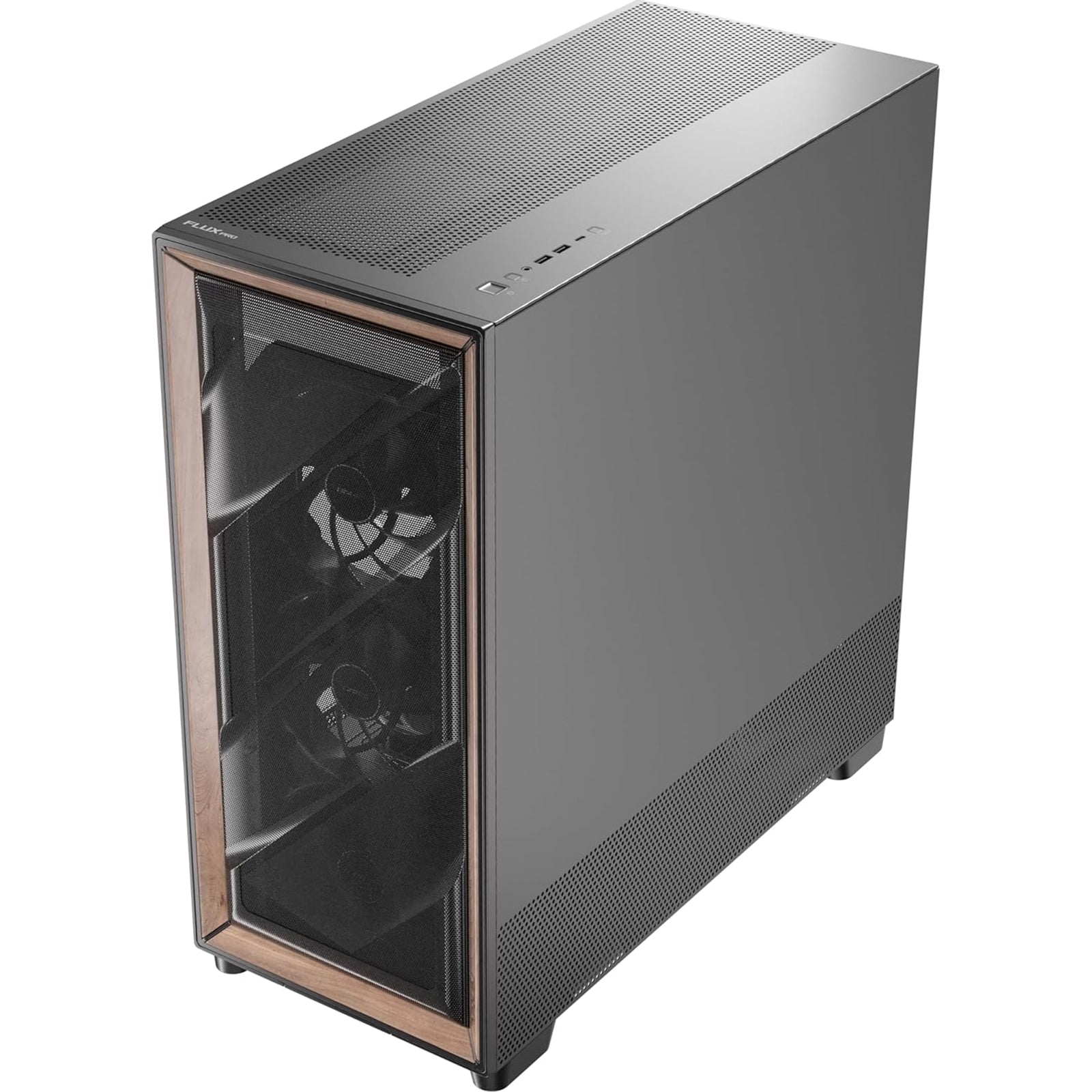 Antec Flux PRO Full Tower PC Case with Tempered Glass, Black/Wood, 6 Pre-Installed Fans, USB Type-C, E-ATX/ATX/mATX/mITX Compatibility