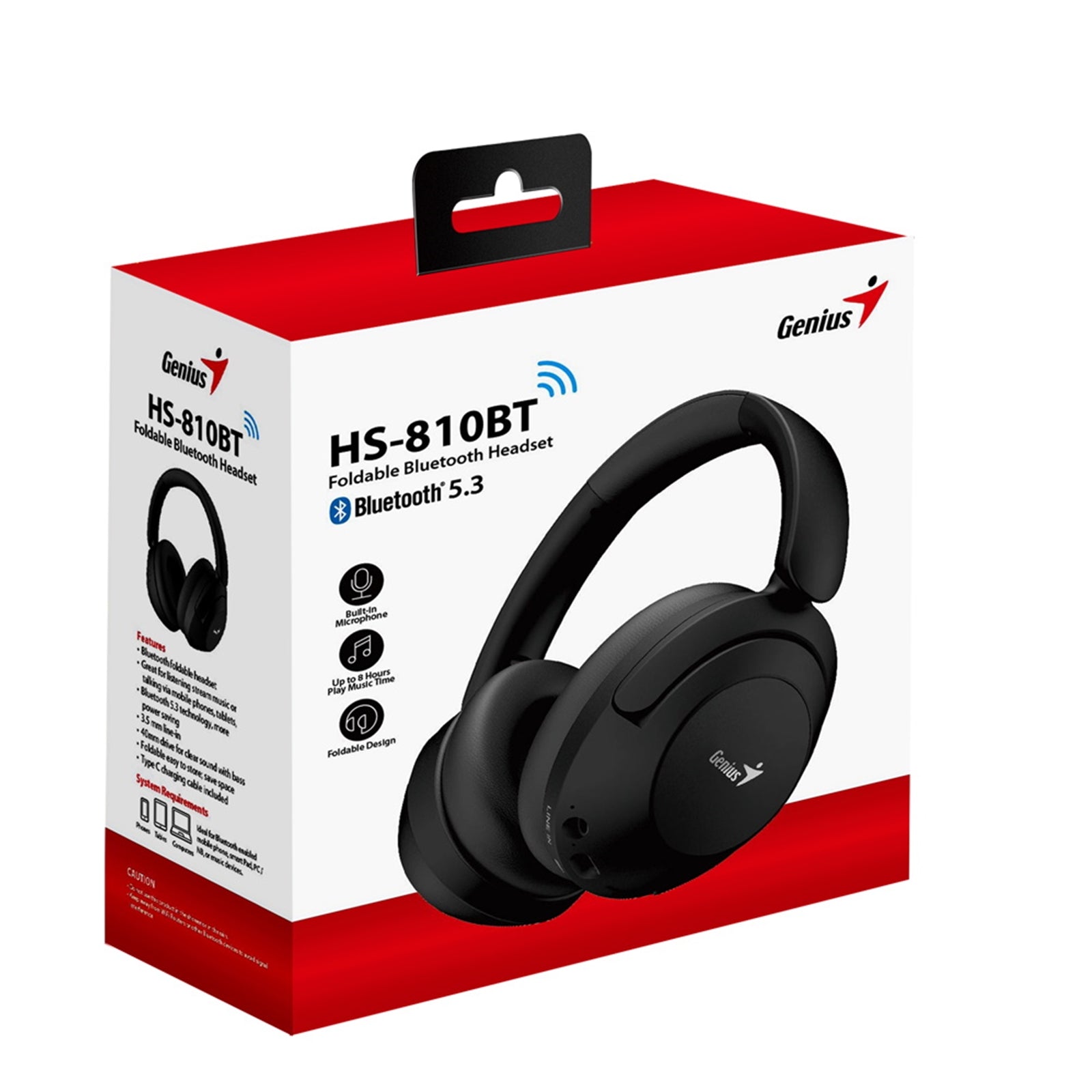 Genius HS-810BT Foldable Bluetooth 5.3 Headset with USB-C Charging