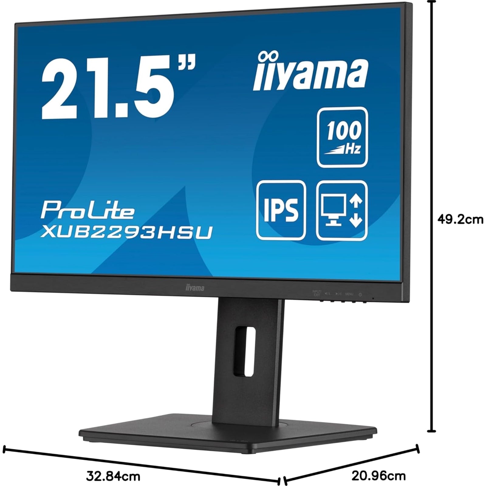 iiyama PROLITE XUB2293HSU-B6 22 inch IPS Monitor, Full HD, 1ms, HDMI, DisplayPort, USB Hub, Freesync, 100Hz, Speakers, Black, Internal PSU, VESA, Height Adjustable, Pivot