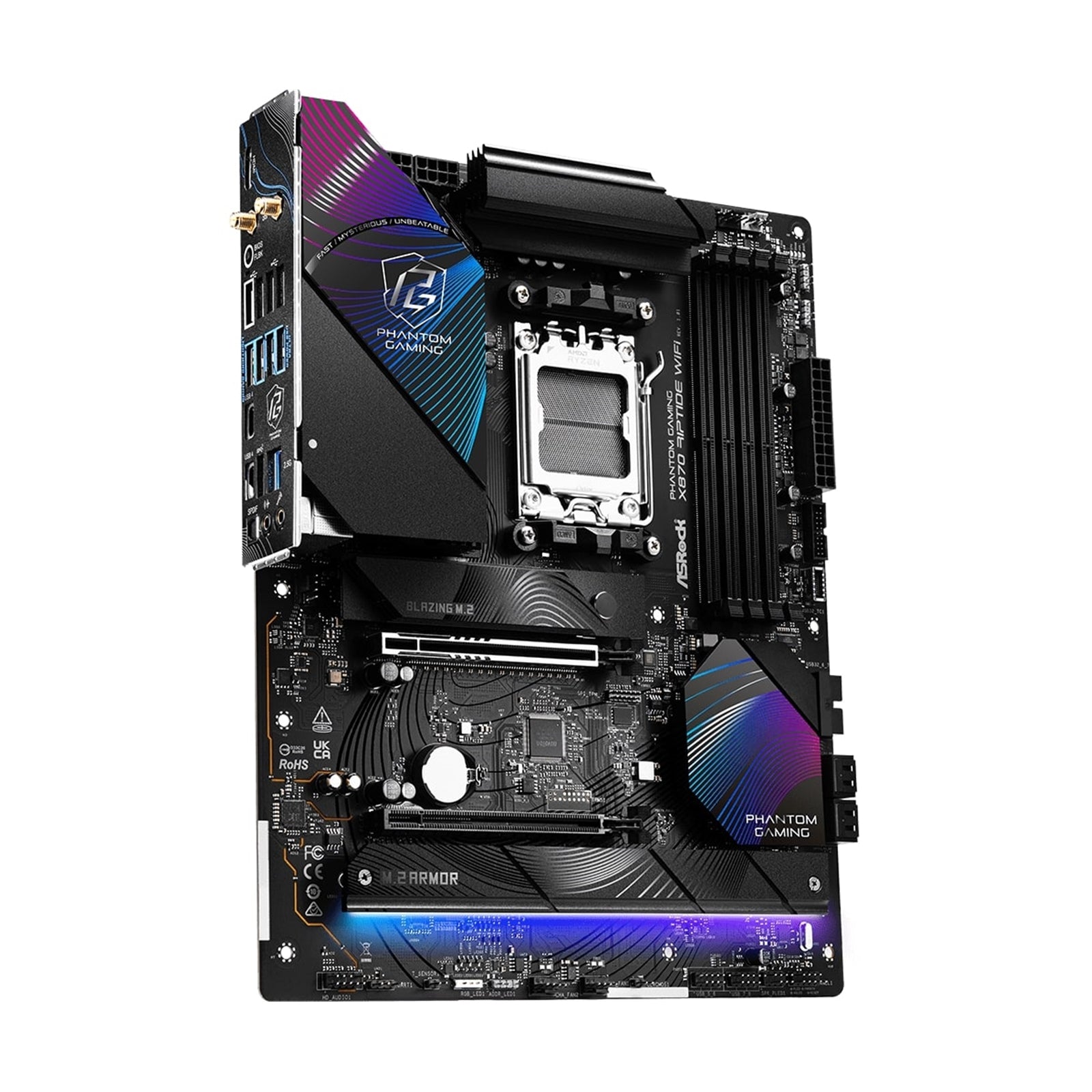 ASRock X870 RIPTIDE WIFI PHANTOM GAMING AMD AM5 Socket Motherboard, ATX, 4x DDR5 Slots, 3x M.2 Sockets, 3x USB-C Port, Fitted I/O Shield, 2.5GbE LAN, Wi-Fi 7, 1x HDMI Port / 2x USB-C (USB4)