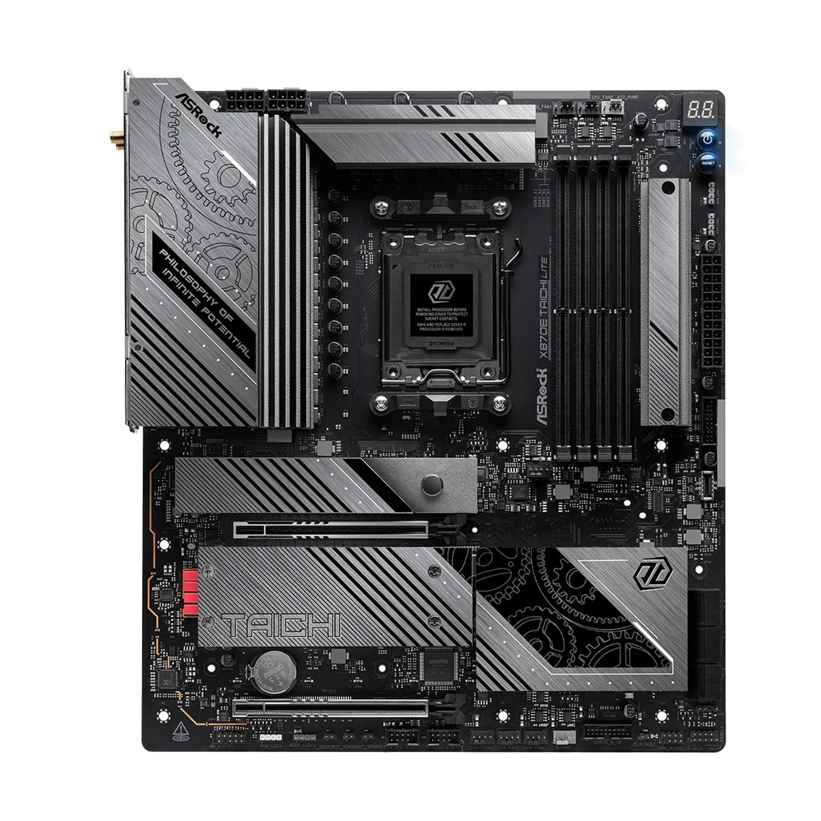 ASRock X870E TAICHI LITE AMD AM5 Socket Motherboard, E-ATX, 4x DDR5 Slots, 4x M.2 Sockets, 3x USB-C Port, Fitted I/O Shield, 5GbE LAN, Wi-Fi 7, 1x HDMI Port / 2x USB-C (USB4)