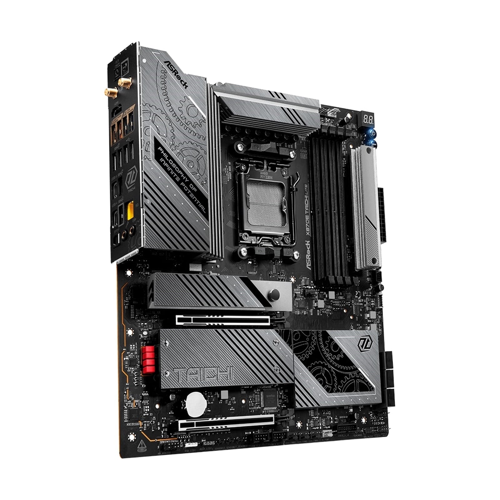 ASRock X870E TAICHI LITE AMD AM5 Socket Motherboard, E-ATX, 4x DDR5 Slots, 4x M.2 Sockets, 3x USB-C Port, Fitted I/O Shield, 5GbE LAN, Wi-Fi 7, 1x HDMI Port / 2x USB-C (USB4)