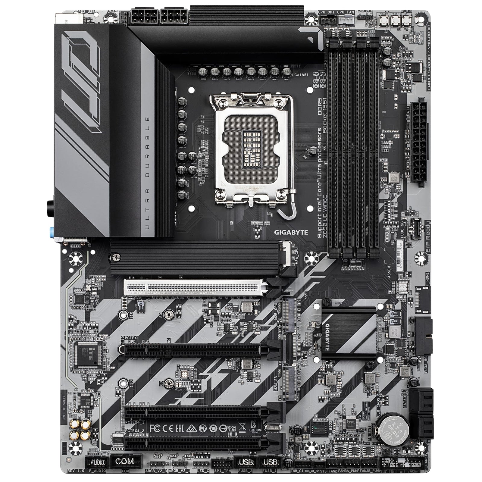 Gigabyte Z890 UD WIFI6E Ultra Durable Intel 1851 Socket Motherboard, ATX, 4x DDR5 Slots, 3x M.2 Sockets, 2x USB-C Port, 2.5GbE LAN, 1x DisplayPort / 1x USB-C (USB4)