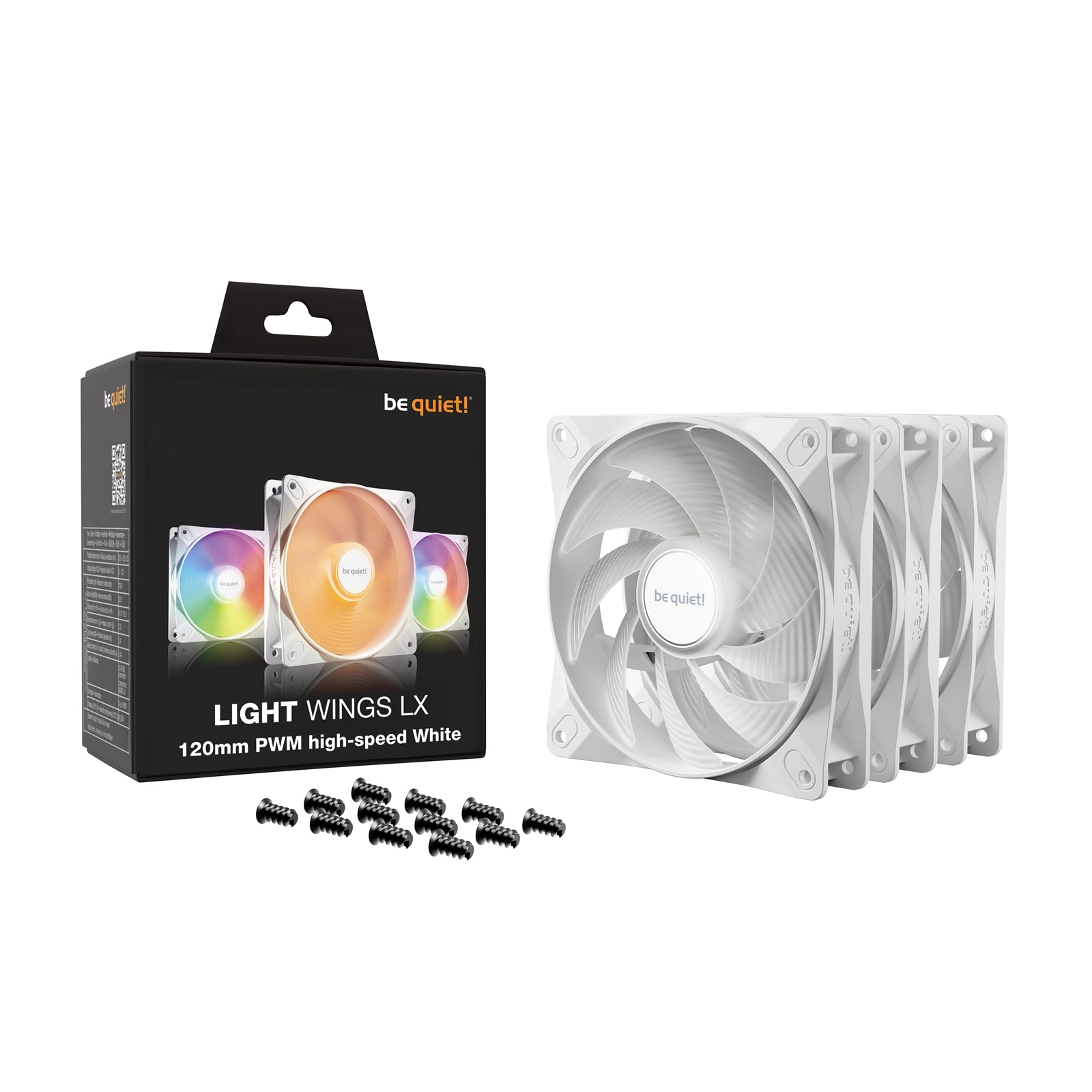 be quiet! Light Wings LX 120mm PWM High-Speed Fan, ARGB Lighting, White, Ultra-Quiet Operation, High Airflow, Rifle Bearing, Daisy-Chaining Support, 3-Pack