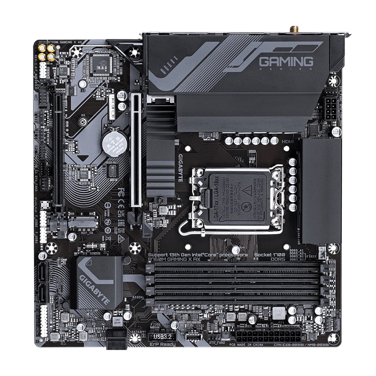 Gigabyte B760M GAMING X AX Intel 1700 Socket Motherboard, Micro-ATX, 4x DDR5 Slots, 2x M.2 Sockets, 1x USB-C Port, Fitted I/O Shield, 2.5GbE LAN, Wi-Fi 6E, 1x DisplayPort / 1x HDMI Port