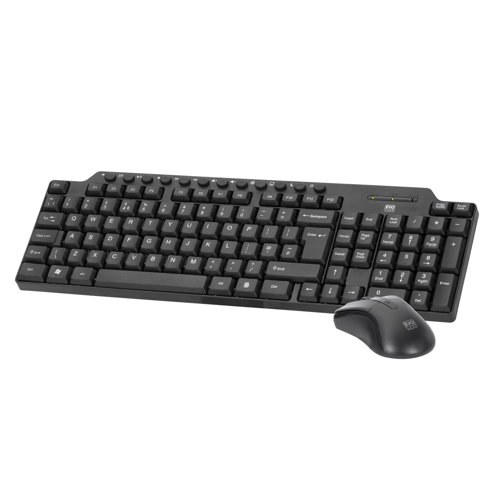 Evo Labs CM-501UK Wired Multimedia Keyboard and Mouse Combo Set, USB Plug and Play, Full Size Qwerty UK Layout Keyboard with Optical Sensor Mouse, Ideal for Home or Office, Black