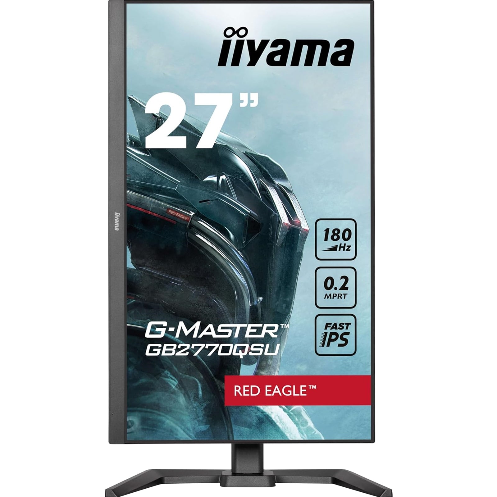 iiyama G-Master GB2770QSU-B6 Red Eagle 27 Inch Gaming Monitor, Black, WQHD, IPS, 180Hz, 0.2ms, FreeSync, HDMI, Display Port, USB Hub, Speakers, Int PSU, Height Adjustable, Pivot, VESA