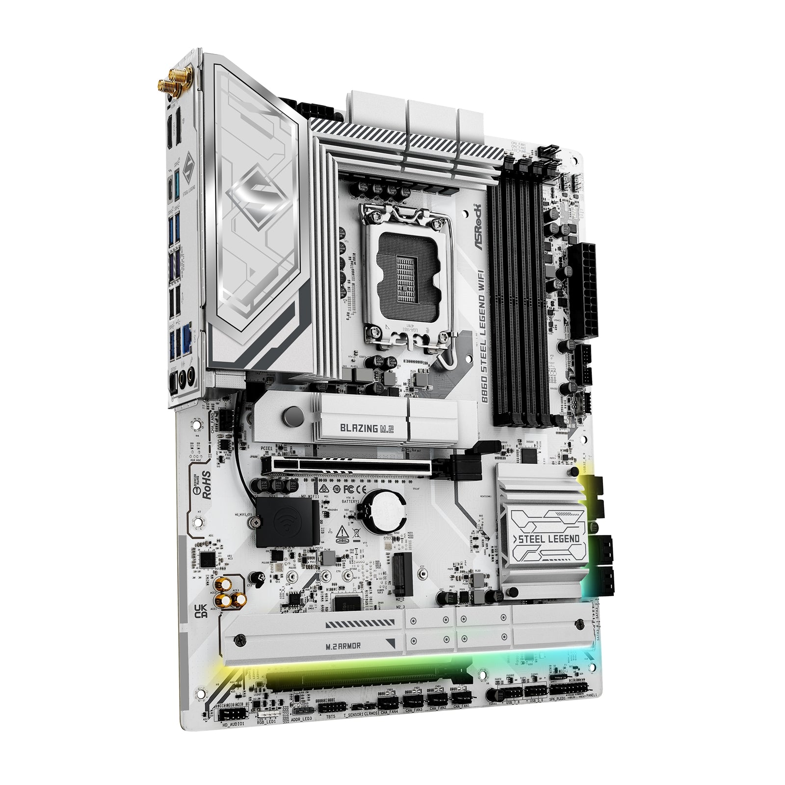 ASRock B860 Steel Legend WiFi Intel 1851 Socket Motherboard, ATX, 4x DDR5 Slots, 3x M.2 Sockets, 2x USB-C Port, Fitted I/O Shield, 2.5GbE LAN, Wi-Fi 6E, 1x DisplayPort / 1x HDMI / 1x USB-C (USB4)