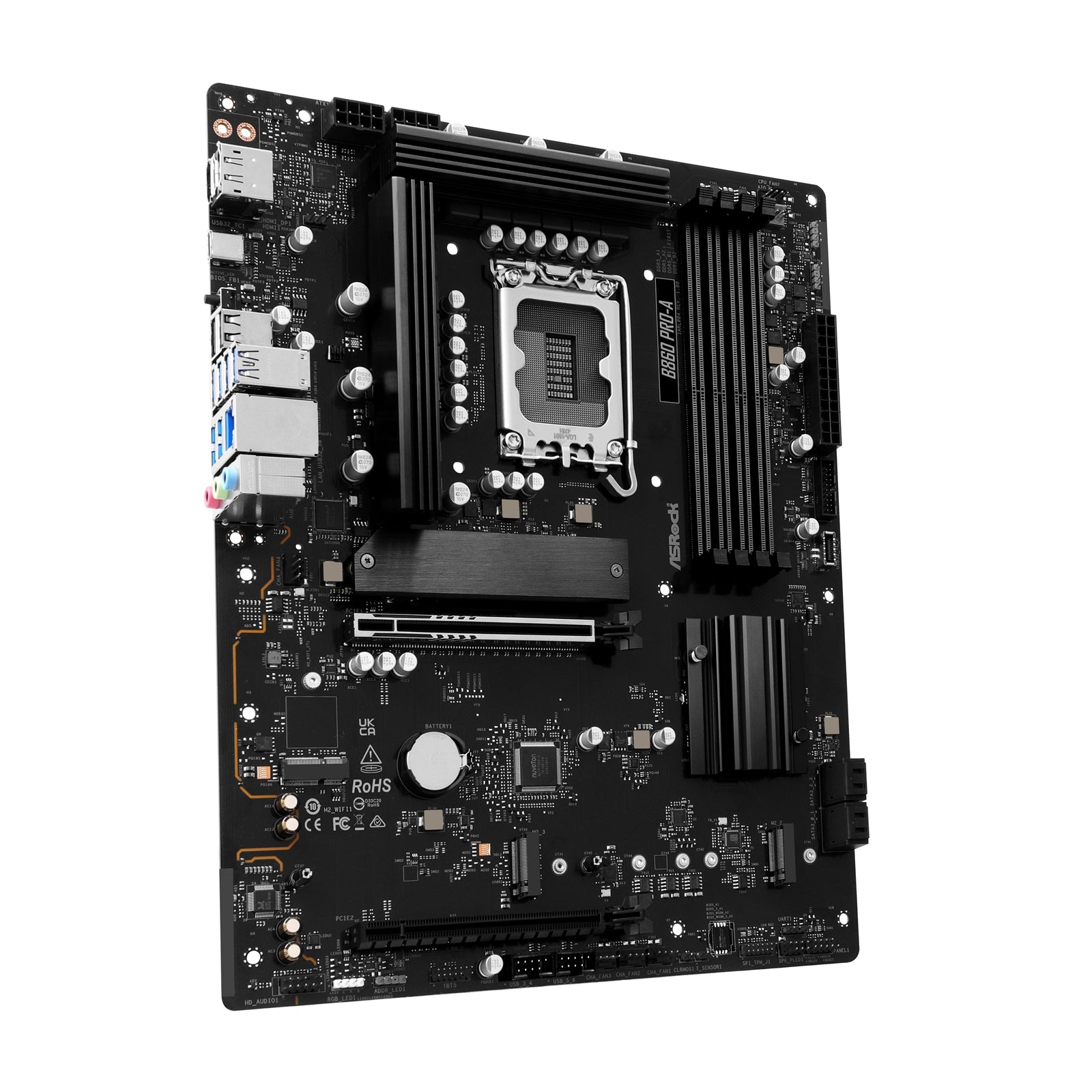 ASRock B860 Pro-A Intel 1851 Socket Motherboard, ATX, 4x DDR5 Slots, 3x M.2 Sockets, 2x USB-C Port, 2.5GbE LAN, 1x DisplayPort / 1x HDMI Port