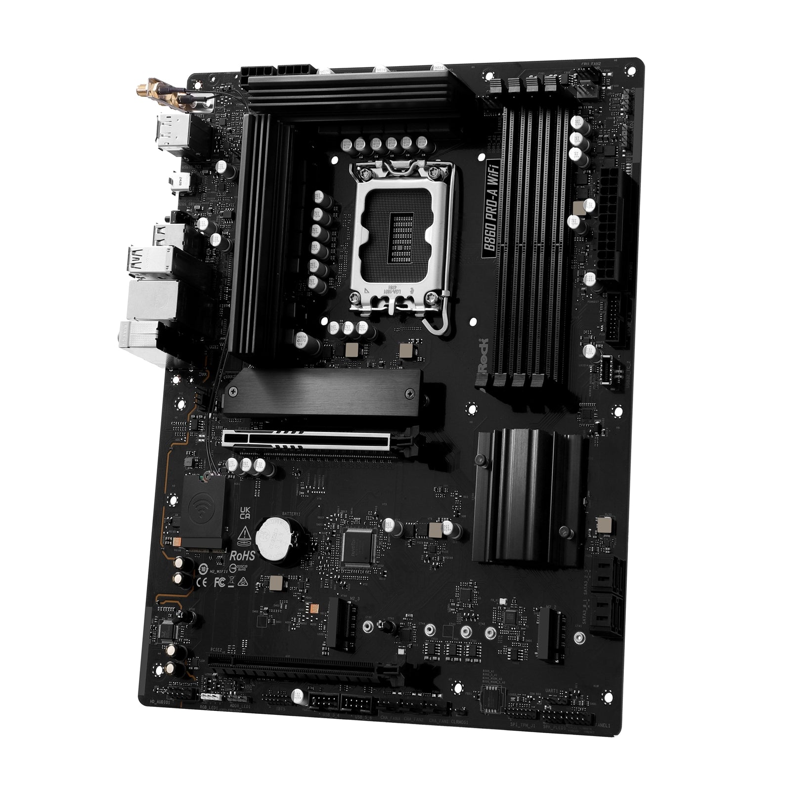 ASRock B860 Pro-A WiFi Intel 1851 Socket Motherboard, ATX, 4x DDR5 Slots, 3x M.2 Sockets, 2x USB-C Port, 2.5GbE LAN, Wi-Fi 6E, 1x DisplayPort / 1x HDMI Port